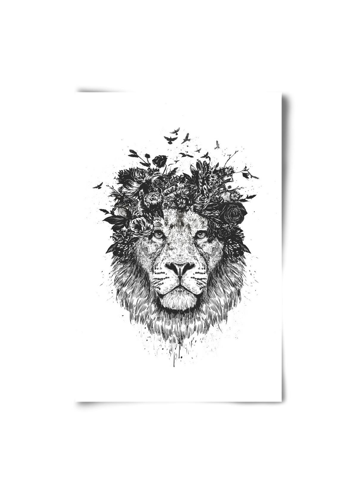 Floral lion (bw), 20x30 cm, Keret nélkül