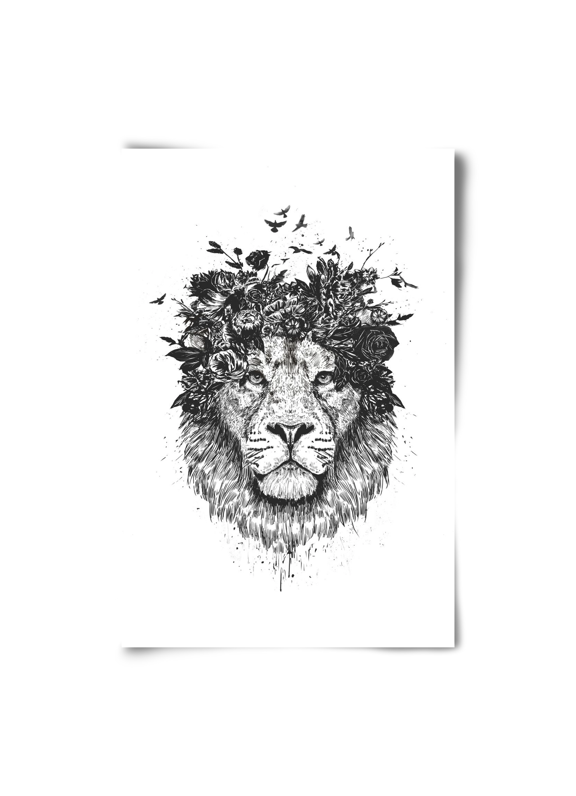 Floral lion (bw), 20x30 cm, Keret nélkül