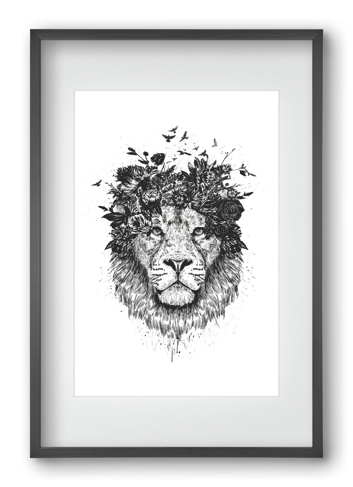 Floral lion (bw), 40x60 cm (30x45 cm), Fekete keret, paszpartuval
