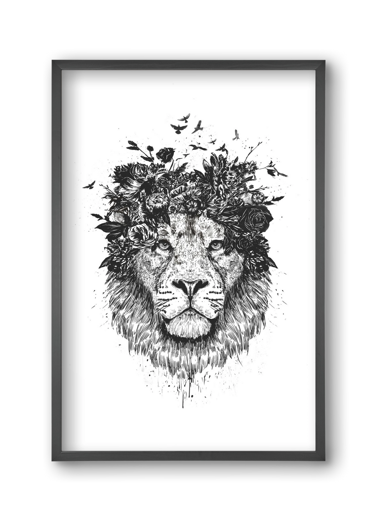 Floral lion (bw), 30x45 cm (30x45 cm), Fekete keret