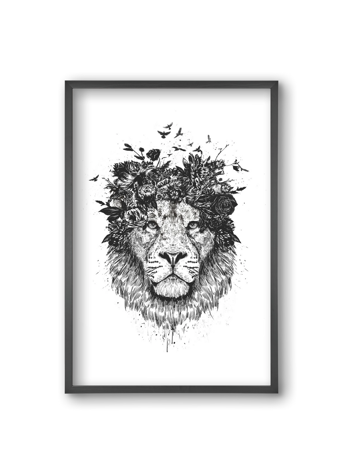 Floral lion (bw), 20x30 cm (20x30 cm), Fekete keret