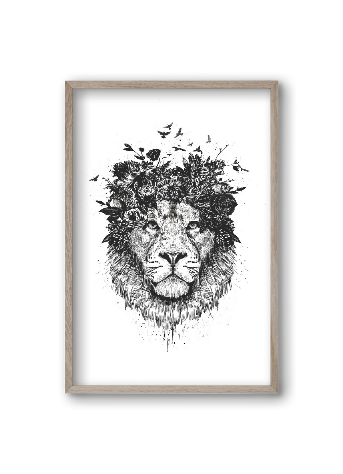Floral lion (bw), 20x30 cm (20x30 cm), Tölgy keret