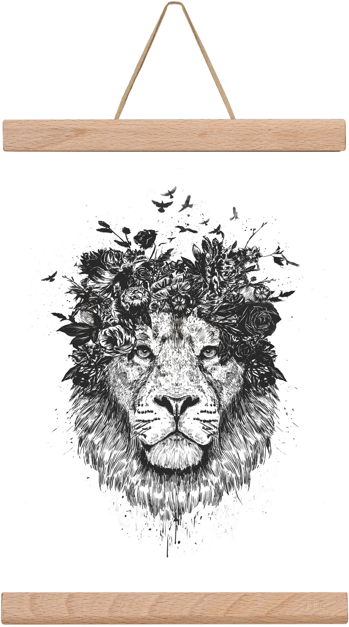 Floral lion (bw), 20x30 cm (20x30 cm), Tölgy akasztó