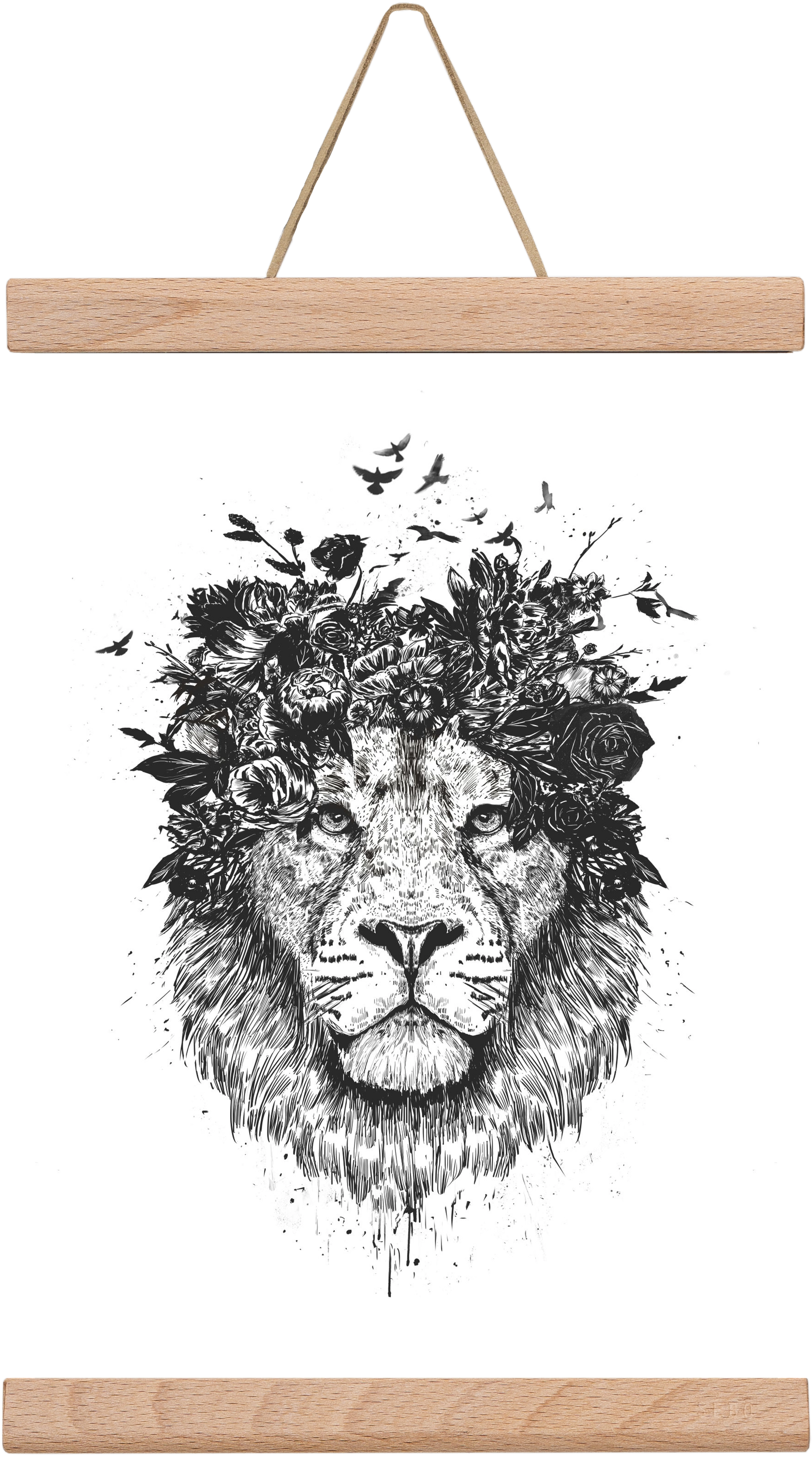 Floral lion (bw), 20x30 cm (20x30 cm), Tölgy akasztó