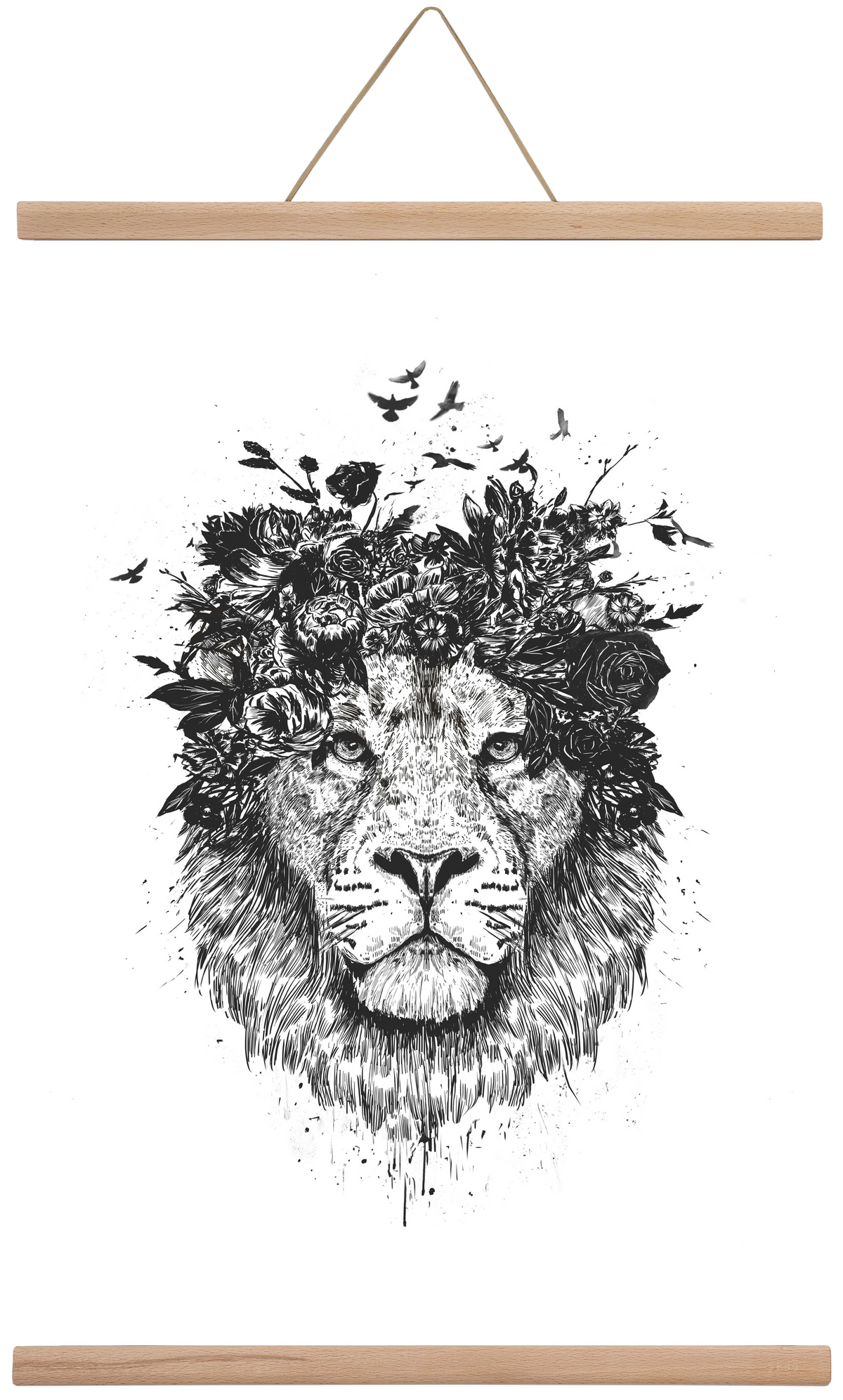 Floral lion (bw), 40x60 cm (40x60 cm), Tölgy akasztó