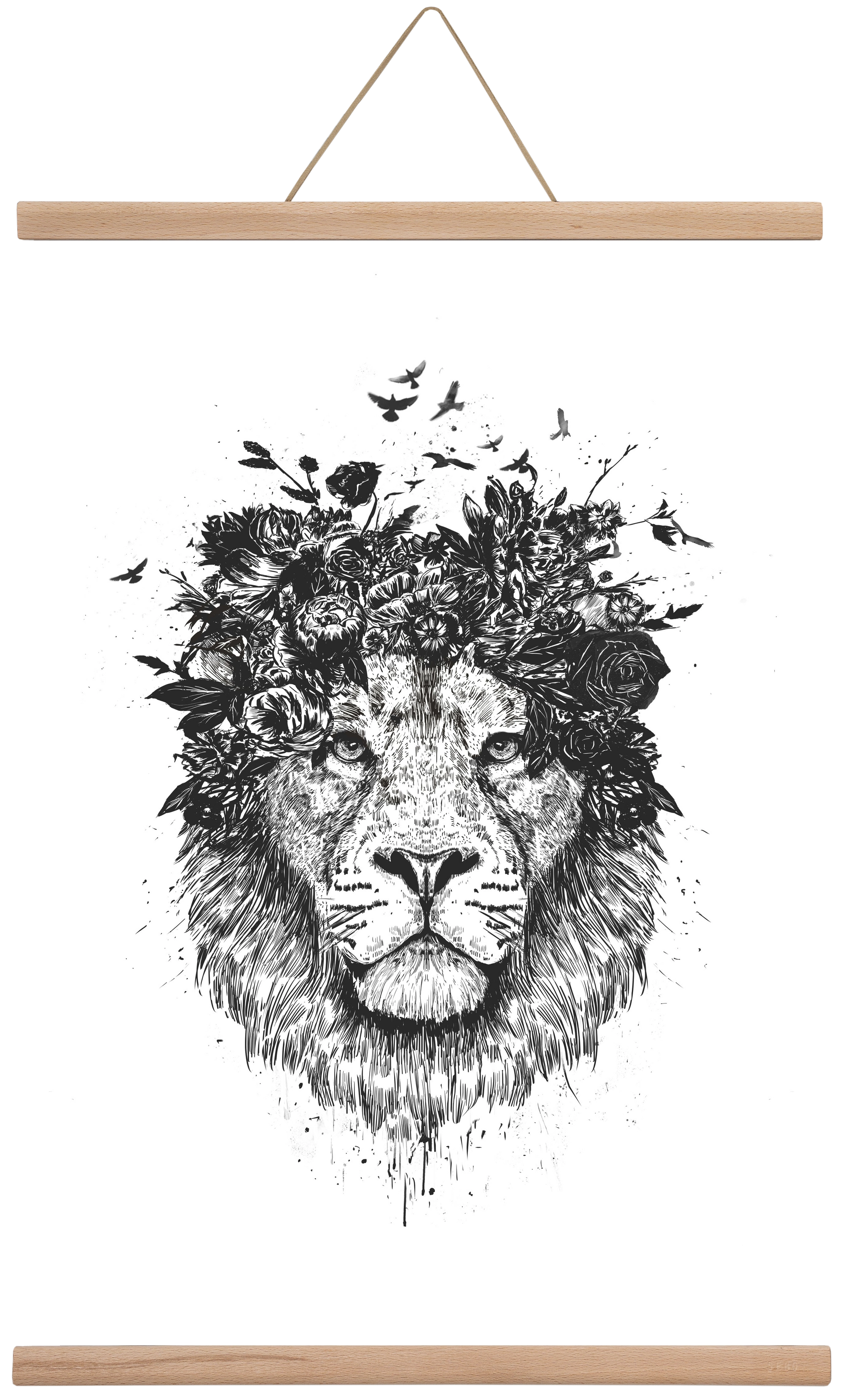 Floral lion (bw), 40x60 cm (40x60 cm), Tölgy akasztó