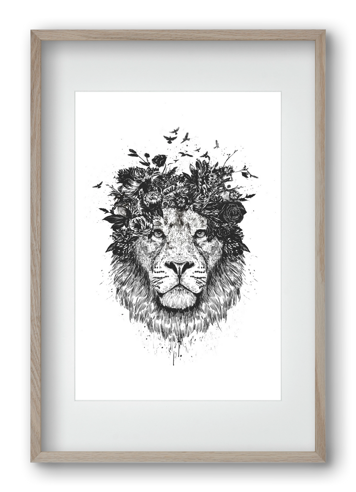 Floral lion (bw), 40x60 cm (30x45 cm), Tölgy keret, paszpartuval