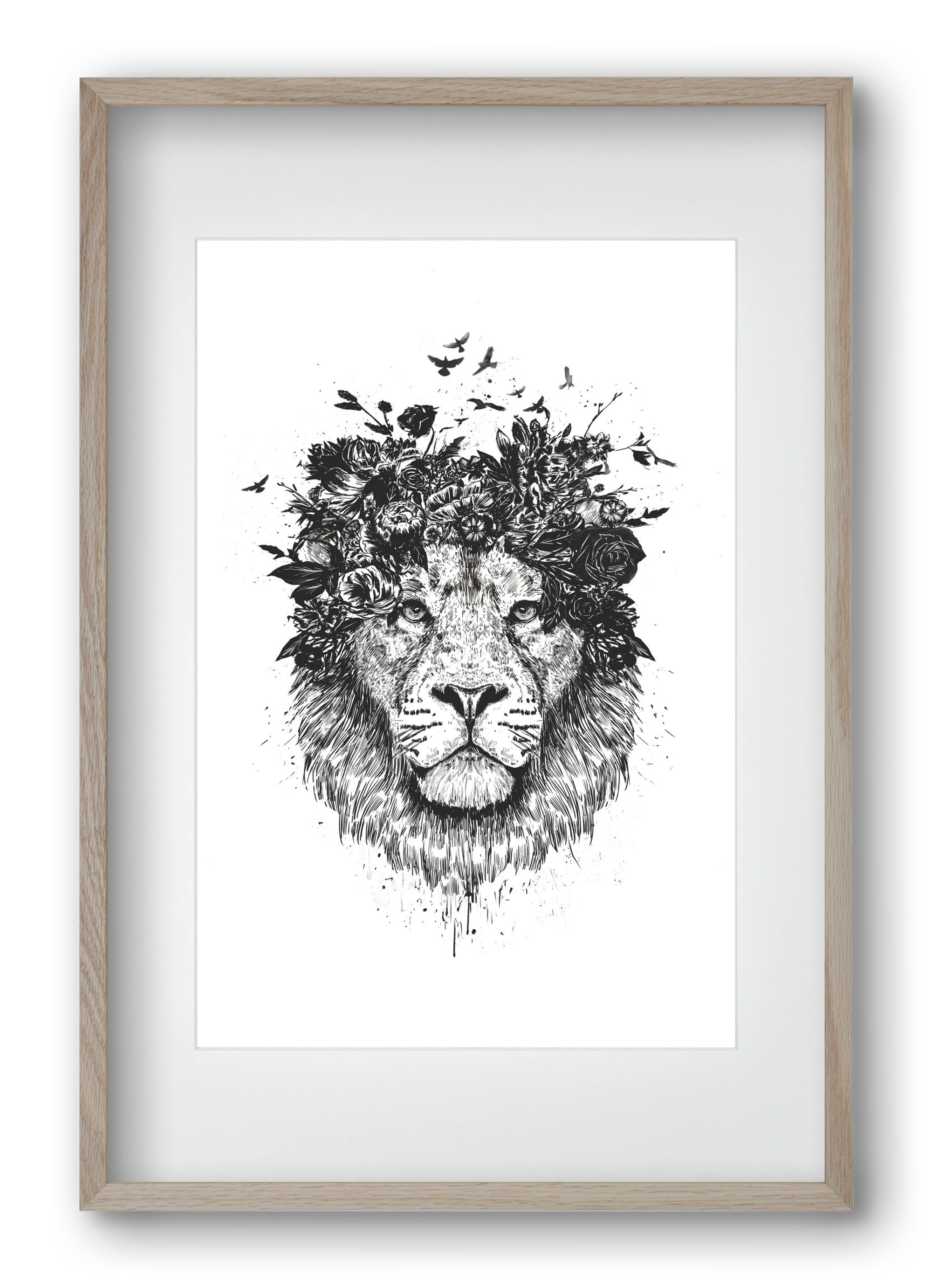 Floral lion (bw), 40x60 cm (30x45 cm), Tölgy keret, paszpartuval