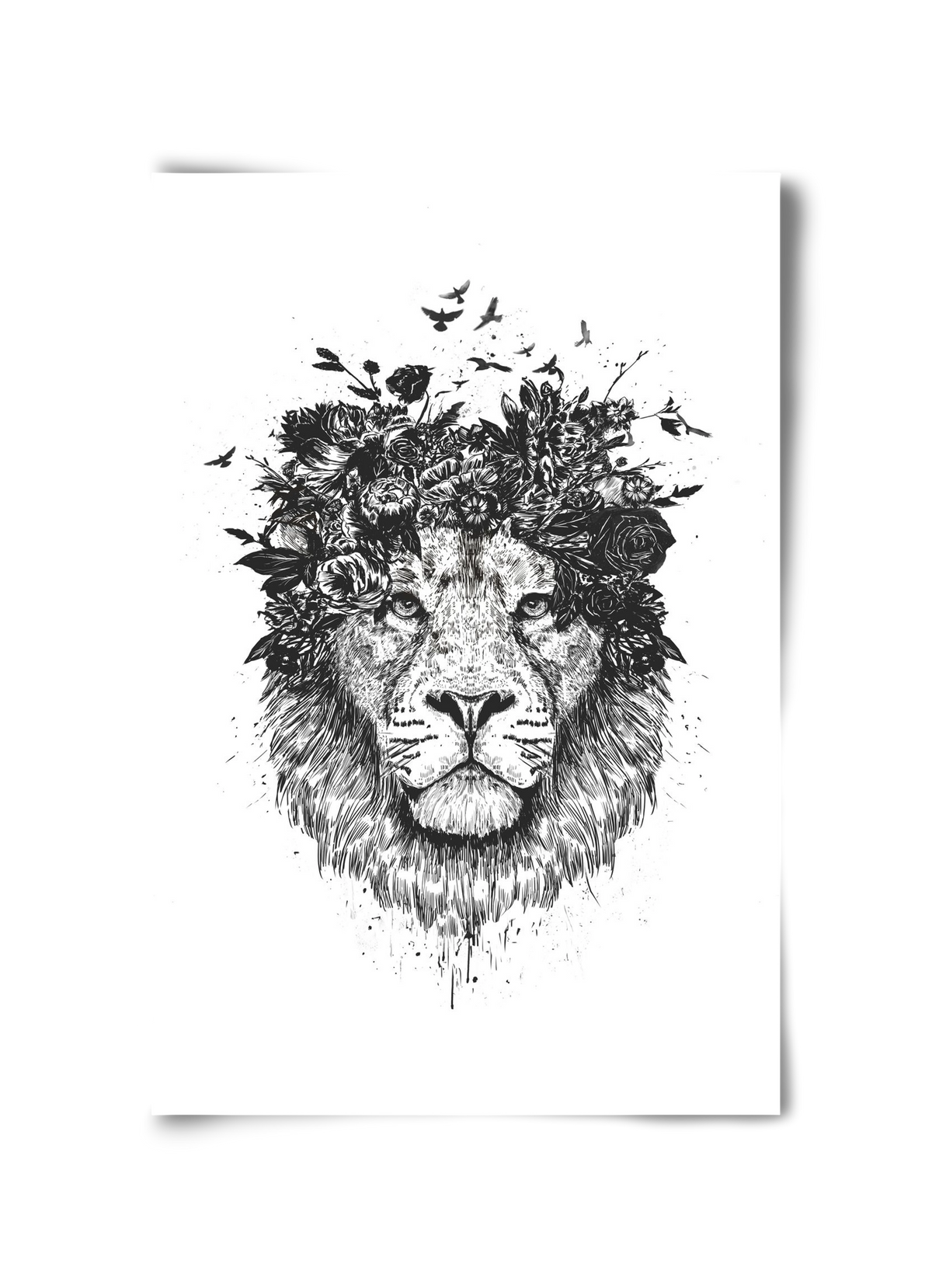 Floral lion (bw), 30x45 cm, Keret nélkül