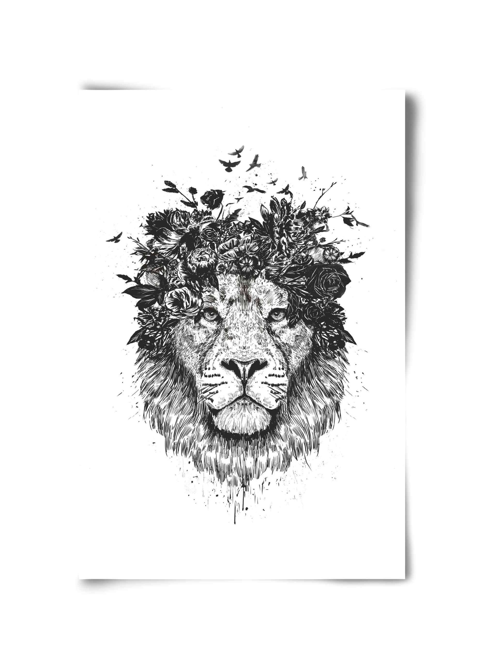 Floral lion (bw), 30x45 cm, Keret nélkül
