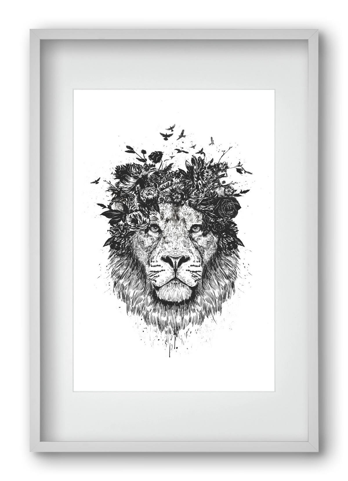 Floral lion (bw), 40x60 cm (30x45 cm), Fehér keret, paszpartuval