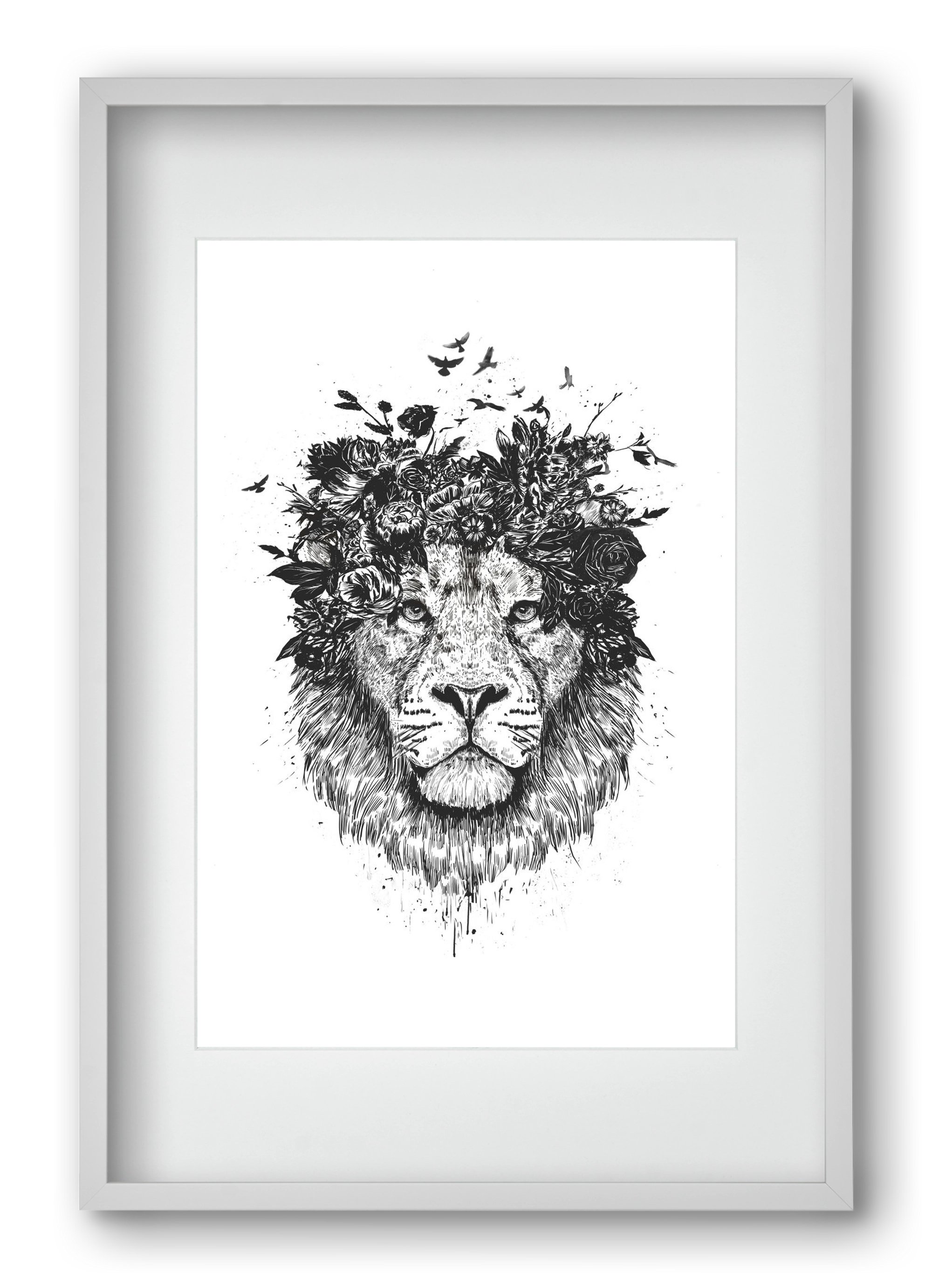 Floral lion (bw), 40x60 cm (30x45 cm), Fehér keret, paszpartuval