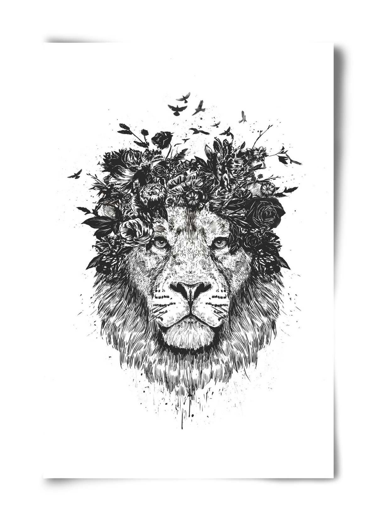 Floral lion (bw), 40x60 cm, Keret nélkül