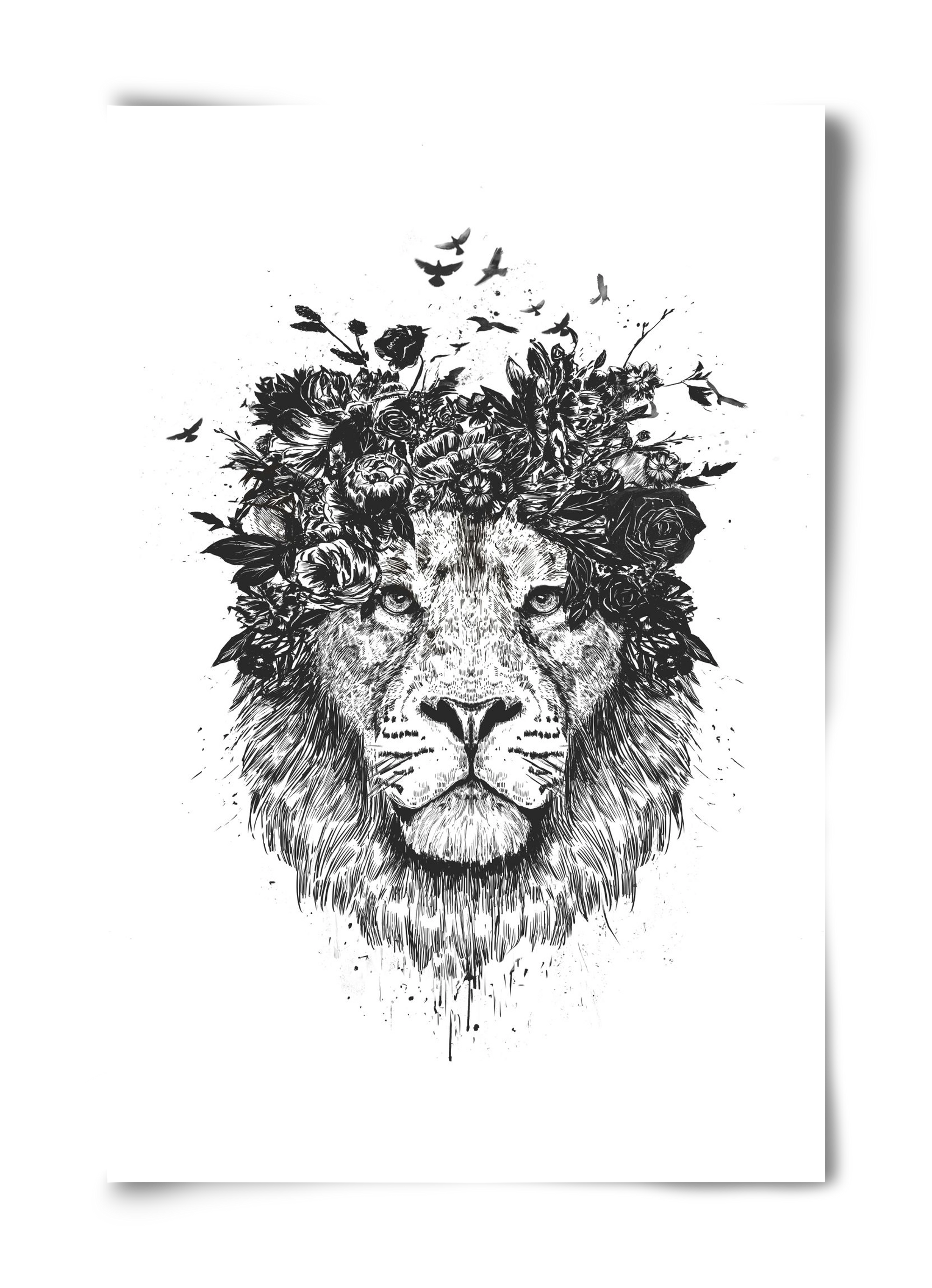 Floral lion (bw), 40x60 cm, Keret nélkül