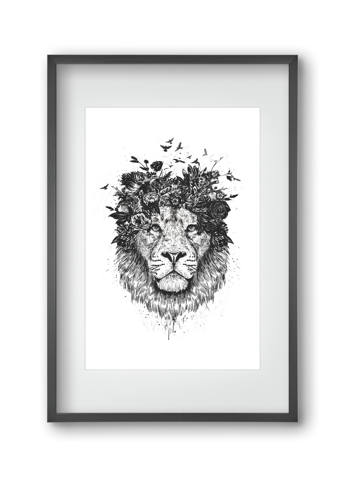 Floral lion (bw), 30x45 cm (20x30 cm), Fekete keret, paszpartuval