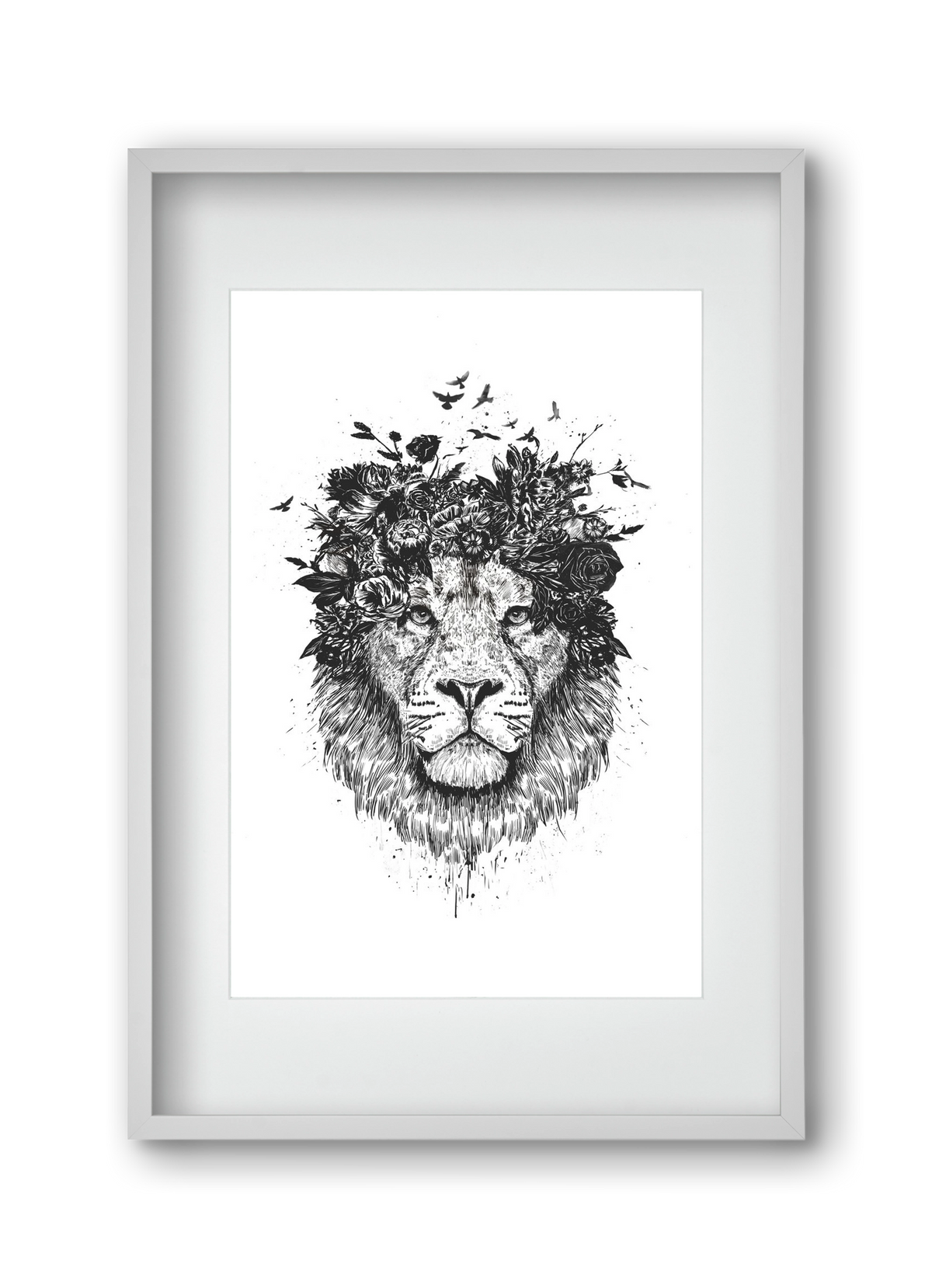 Floral lion (bw), 30x45 cm (20x30 cm), Fehér keret, paszpartuval