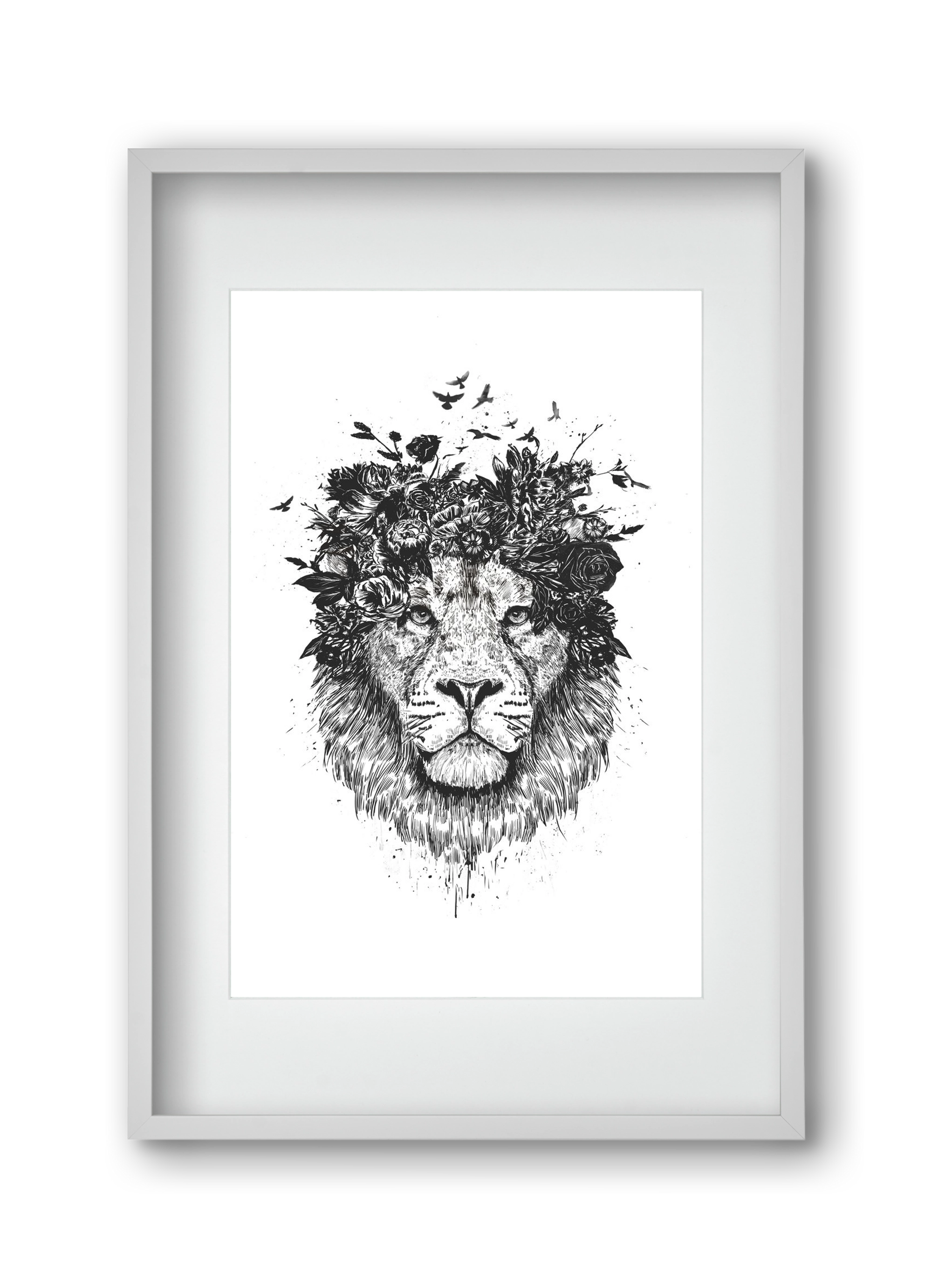 Floral lion (bw), 30x45 cm (20x30 cm), Fehér keret, paszpartuval