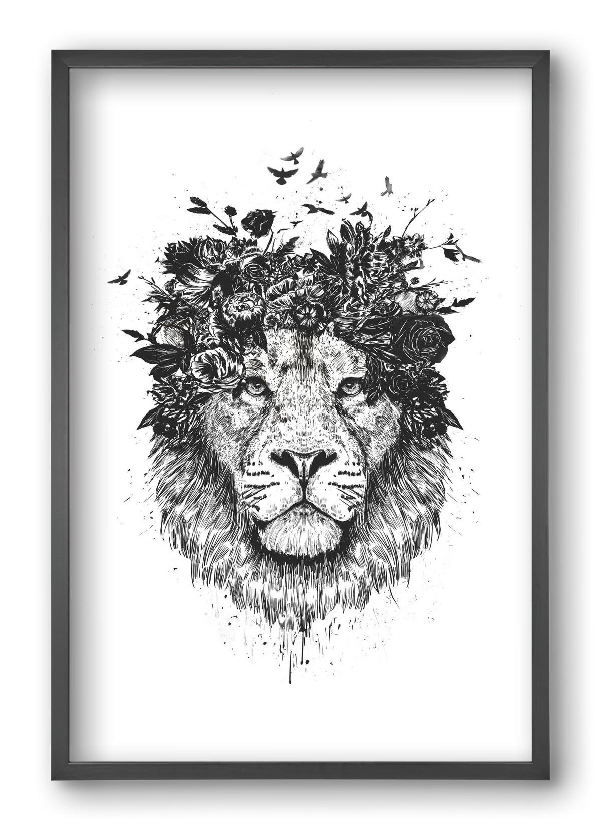 Floral lion (bw), 40x60 cm (40x60 cm), Fekete keret