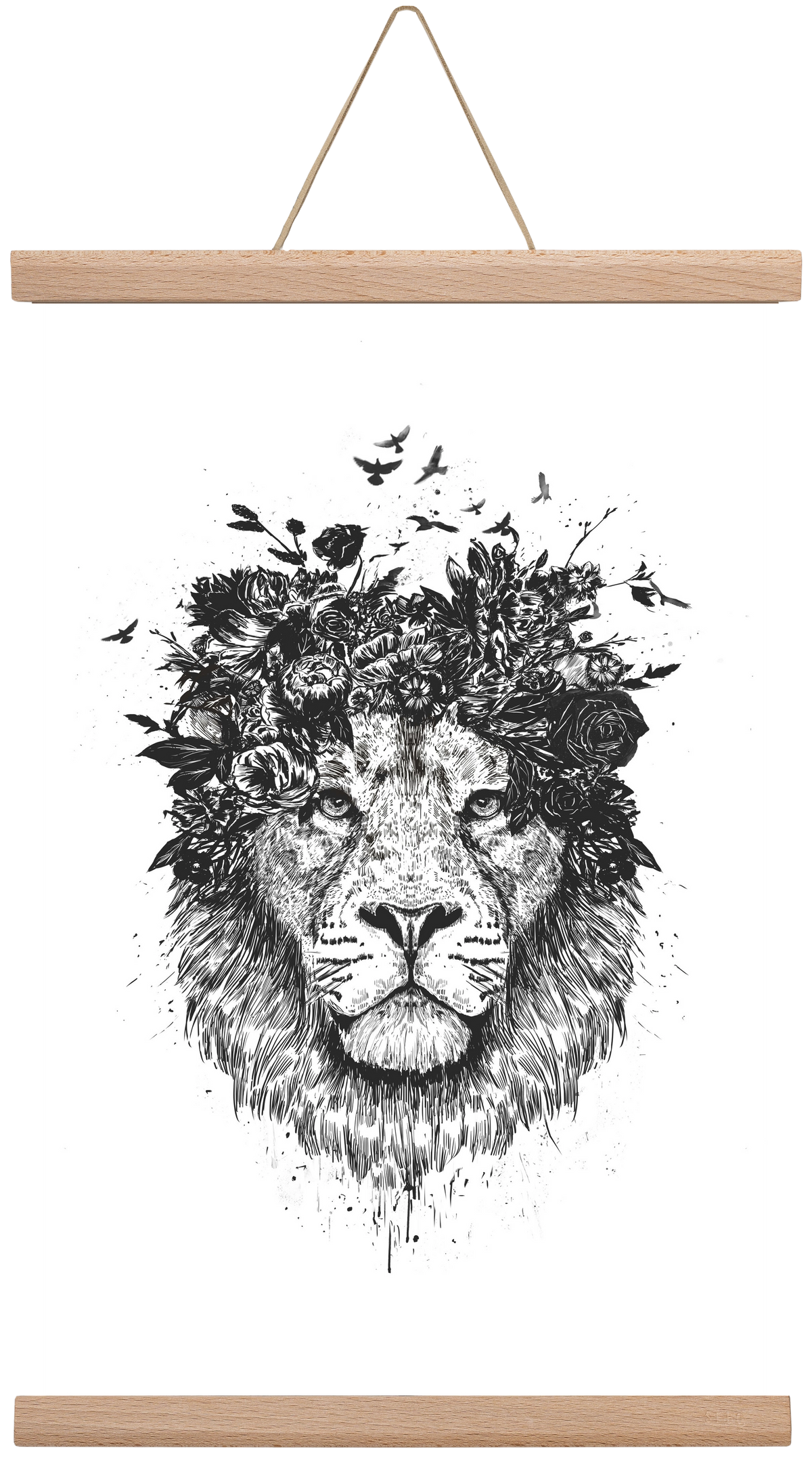 Floral lion (bw), 30x45 cm (30x45 cm), Tölgy akasztó