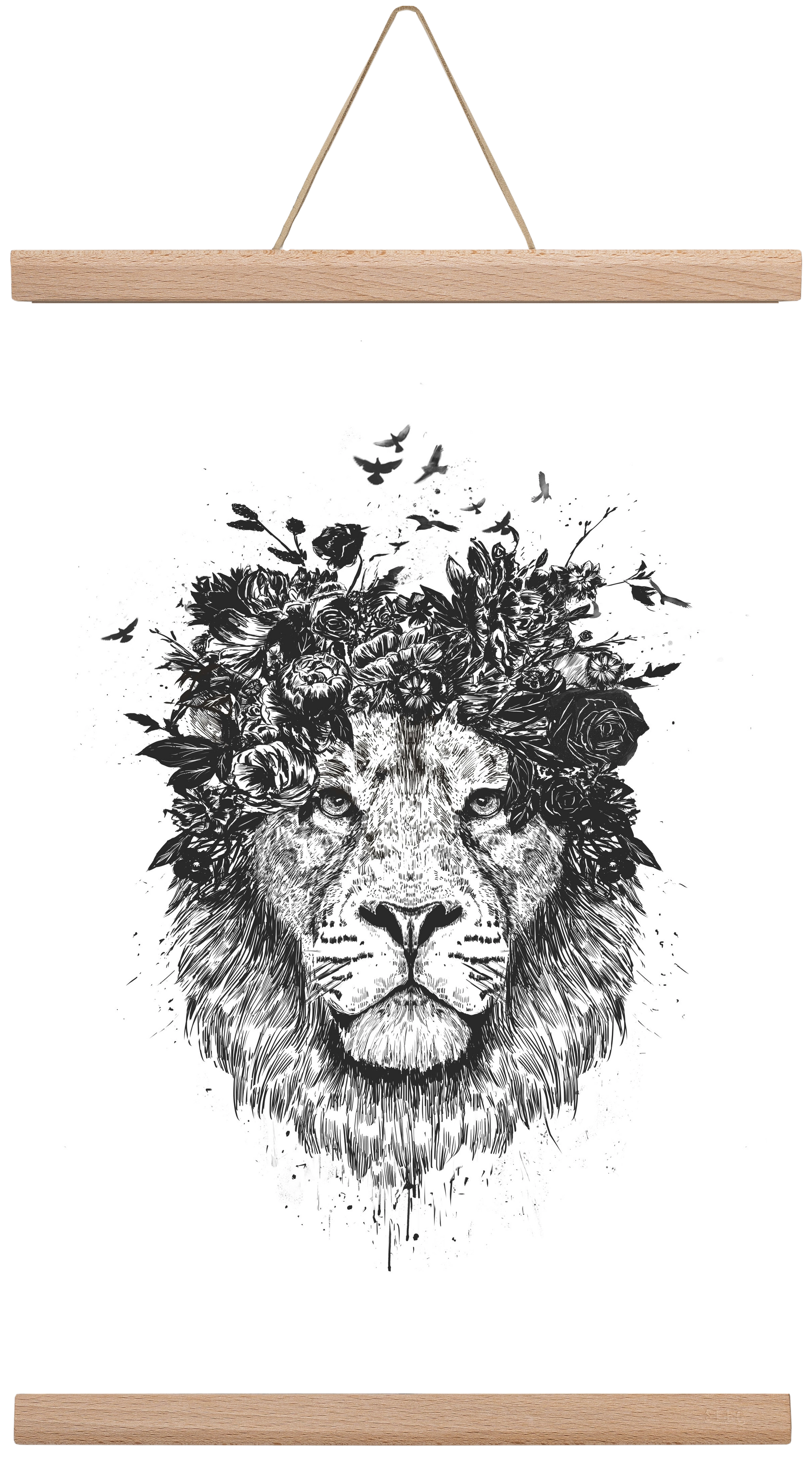 Floral lion (bw), 30x45 cm (30x45 cm), Tölgy akasztó