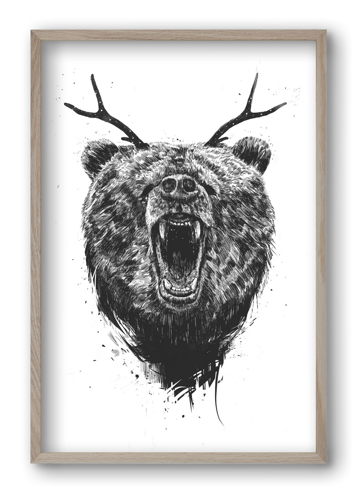 Angry bear with antlers, 40x60 cm (40x60 cm), Tölgy keret