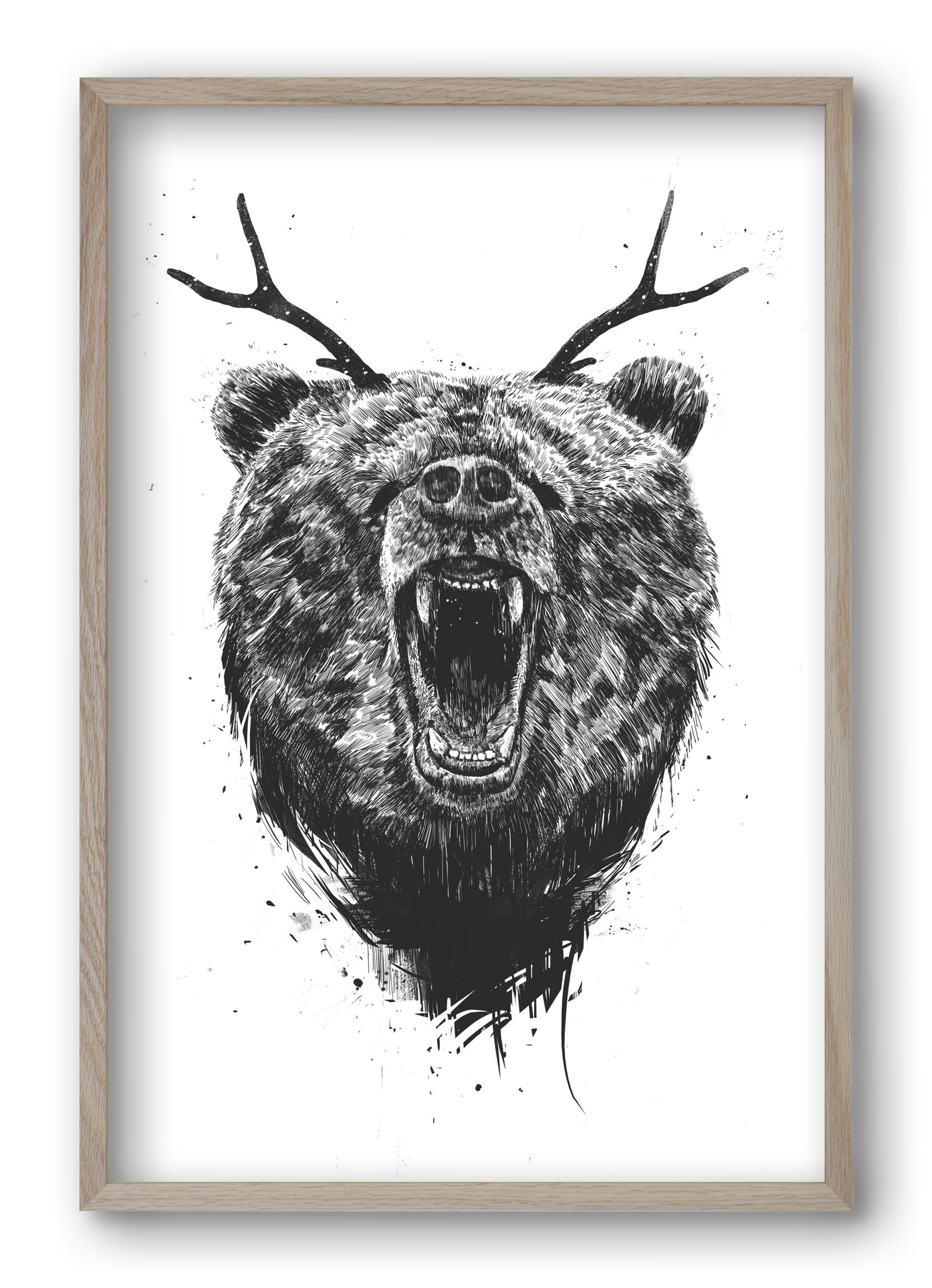 Angry bear with antlers, 40x60 cm (40x60 cm), Tölgy keret