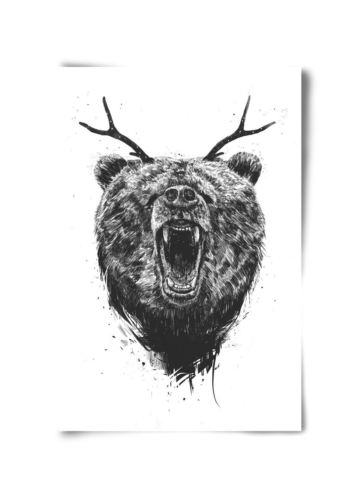 Angry bear with antlers, 30x45 cm, Keret nélkül