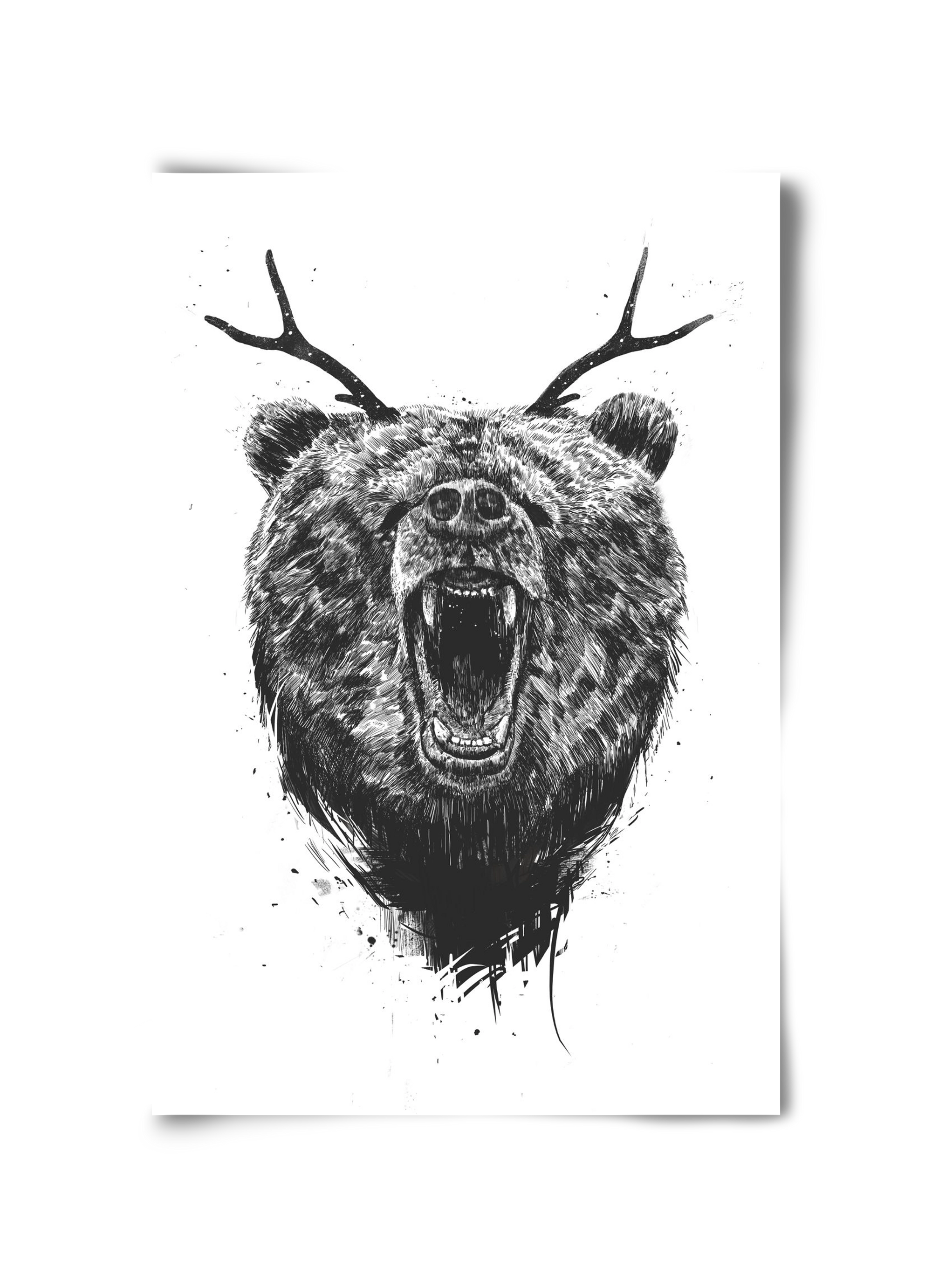 Angry bear with antlers, 30x45 cm, Keret nélkül