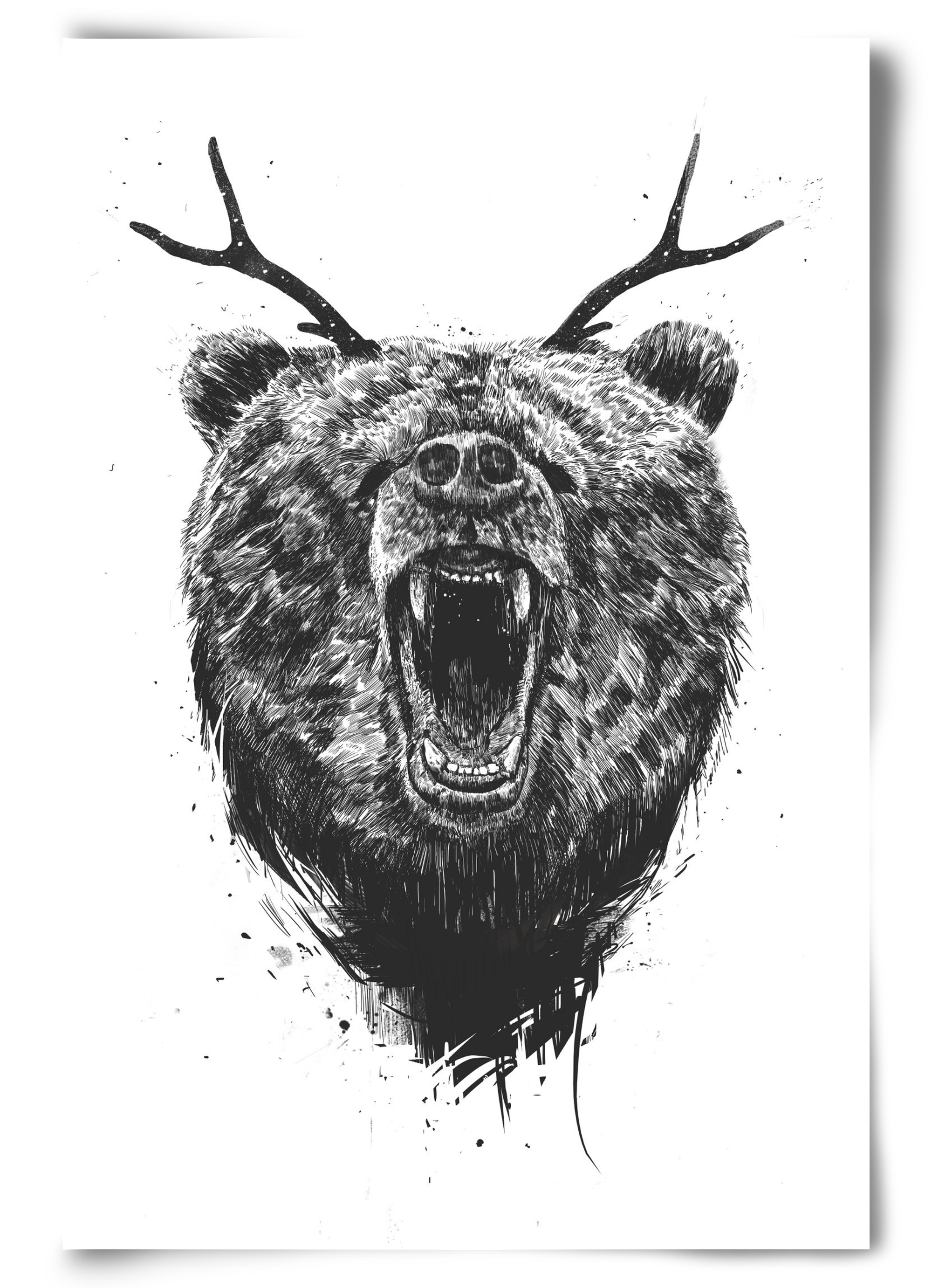 Angry bear with antlers, 60x90 cm, Keret nélkül
