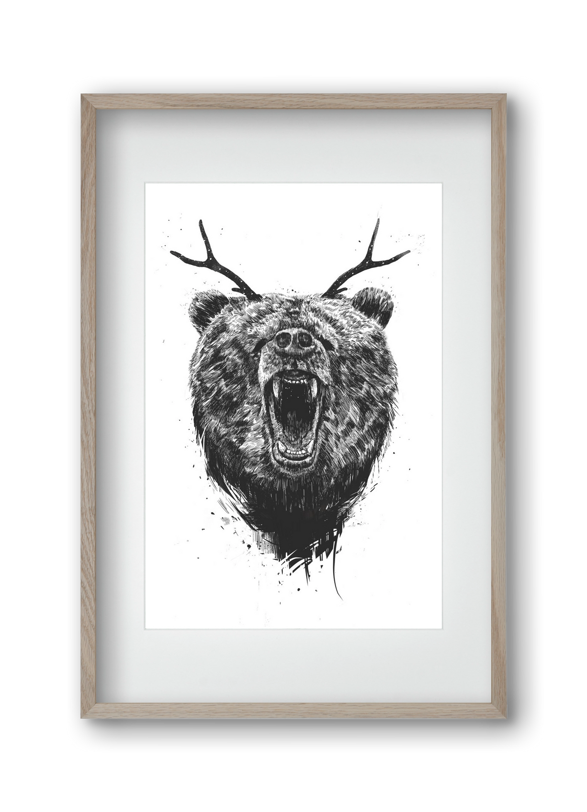 Angry bear with antlers, 30x45 cm (20x30 cm), Tölgy keret, paszpartuval