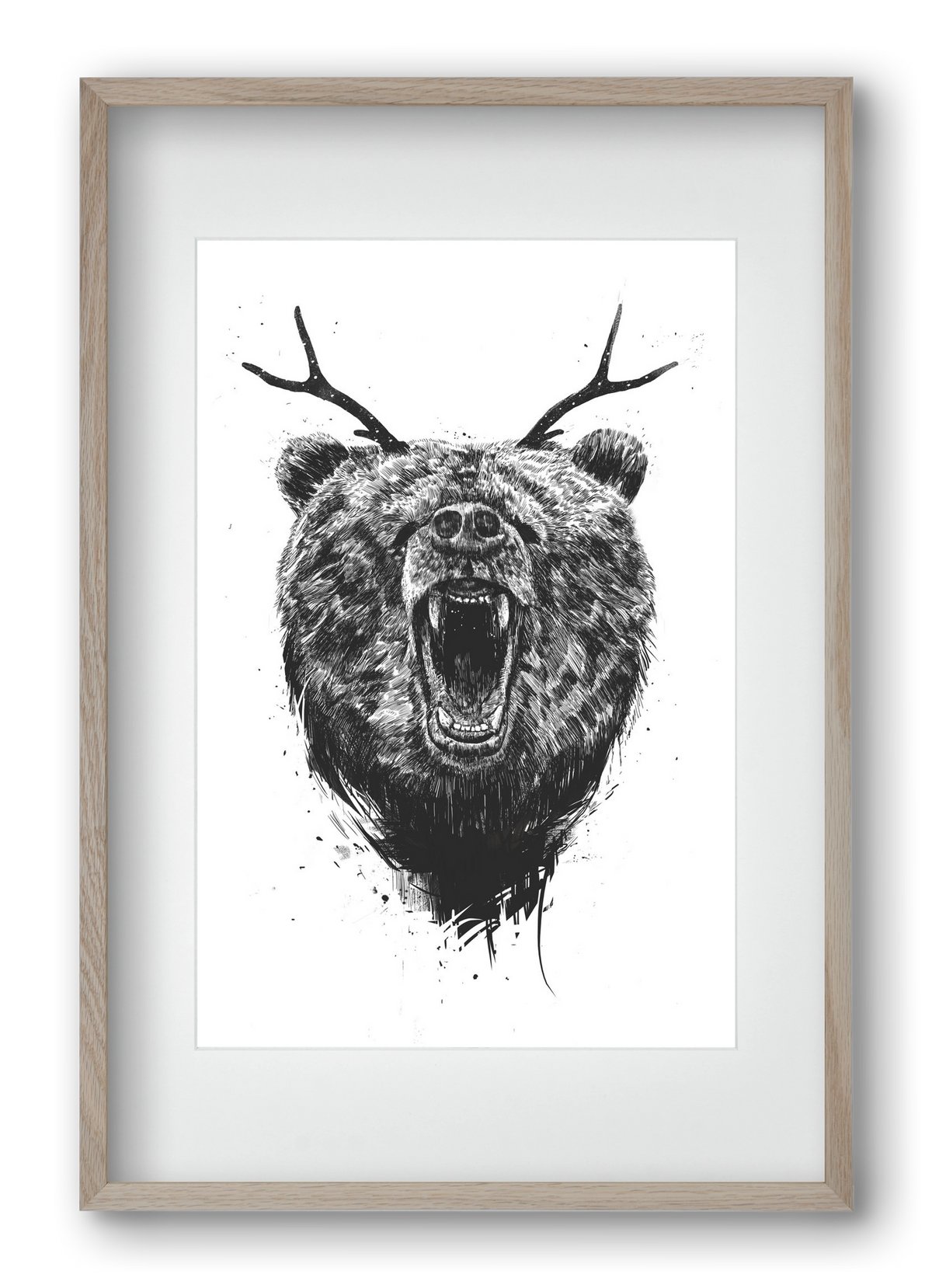 Angry bear with antlers, 40x60 cm (30x45 cm), Tölgy keret, paszpartuval