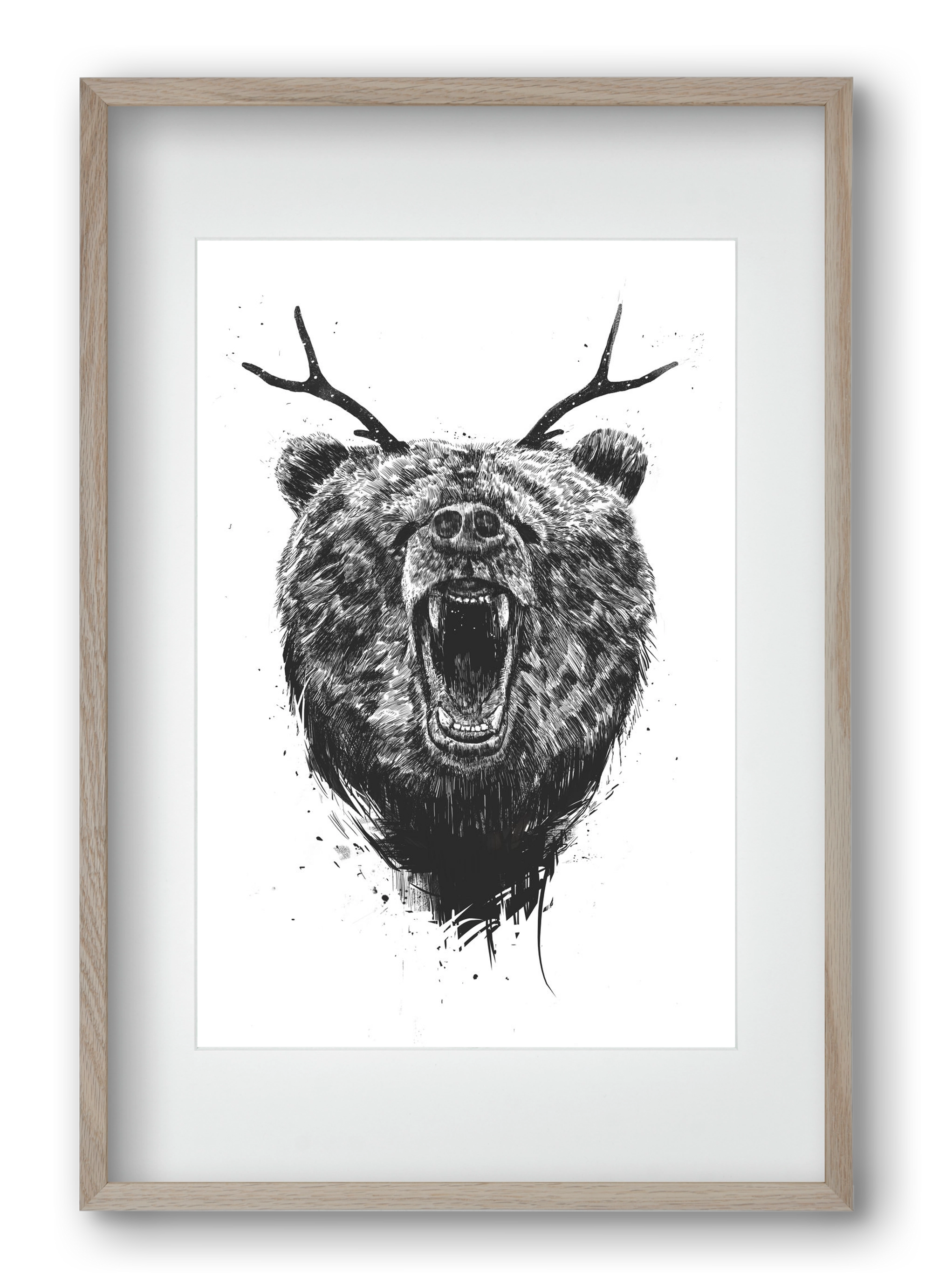 Angry bear with antlers, 40x60 cm (30x45 cm), Tölgy keret, paszpartuval
