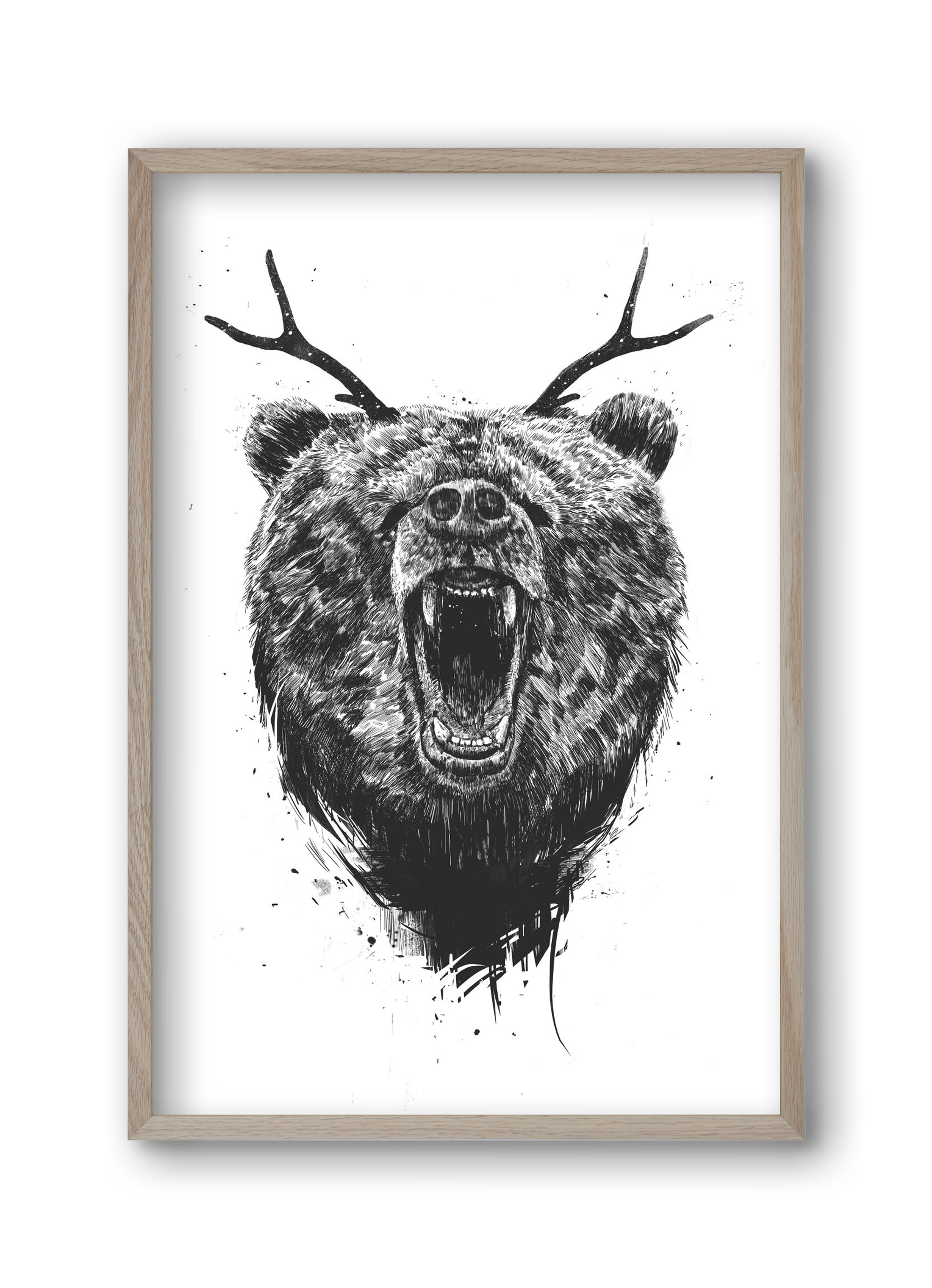 Angry bear with antlers, 30x45 cm (30x45 cm), Tölgy keret