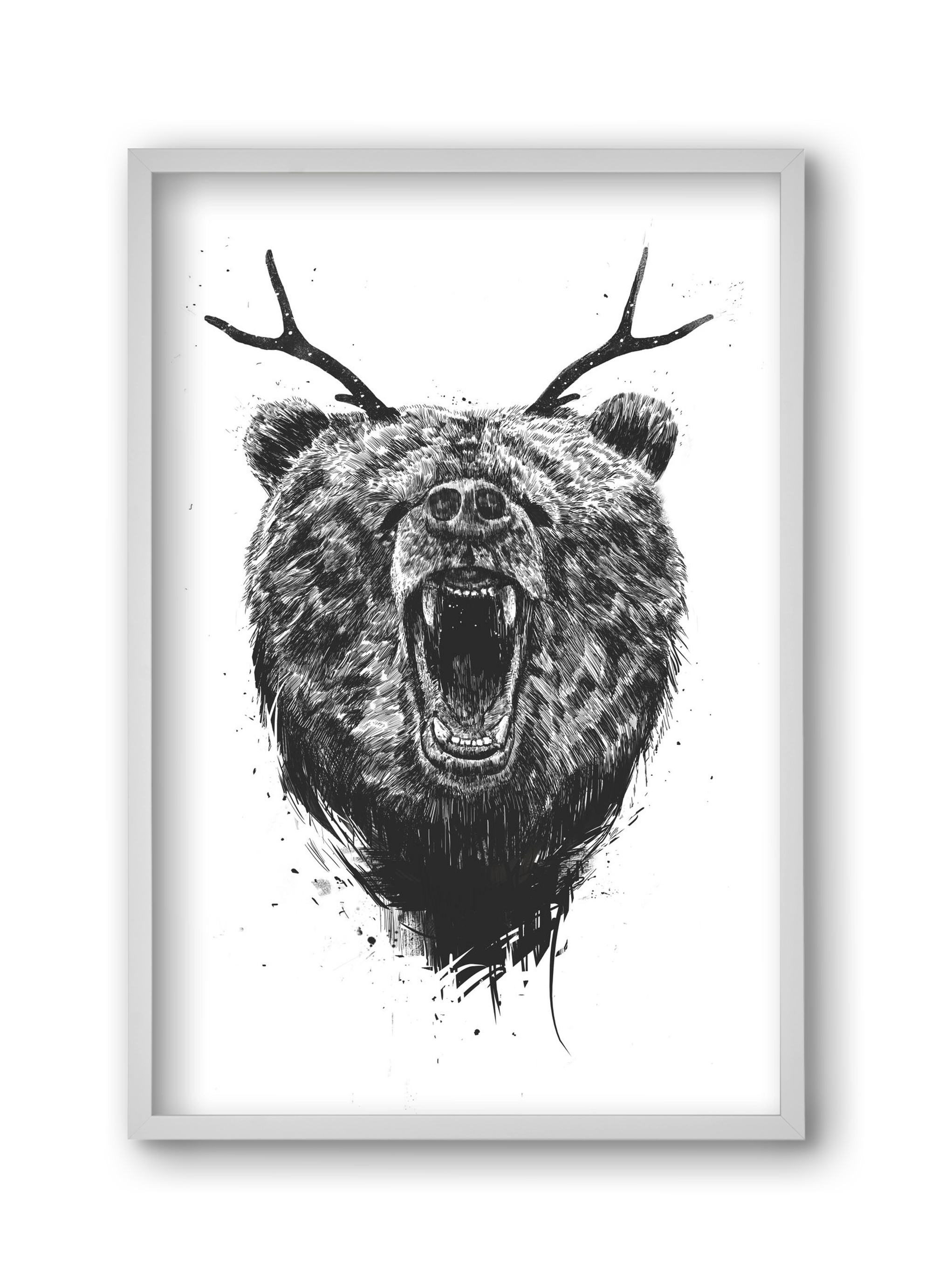 Angry bear with antlers, 30x45 cm (30x45 cm), Fehér keret
