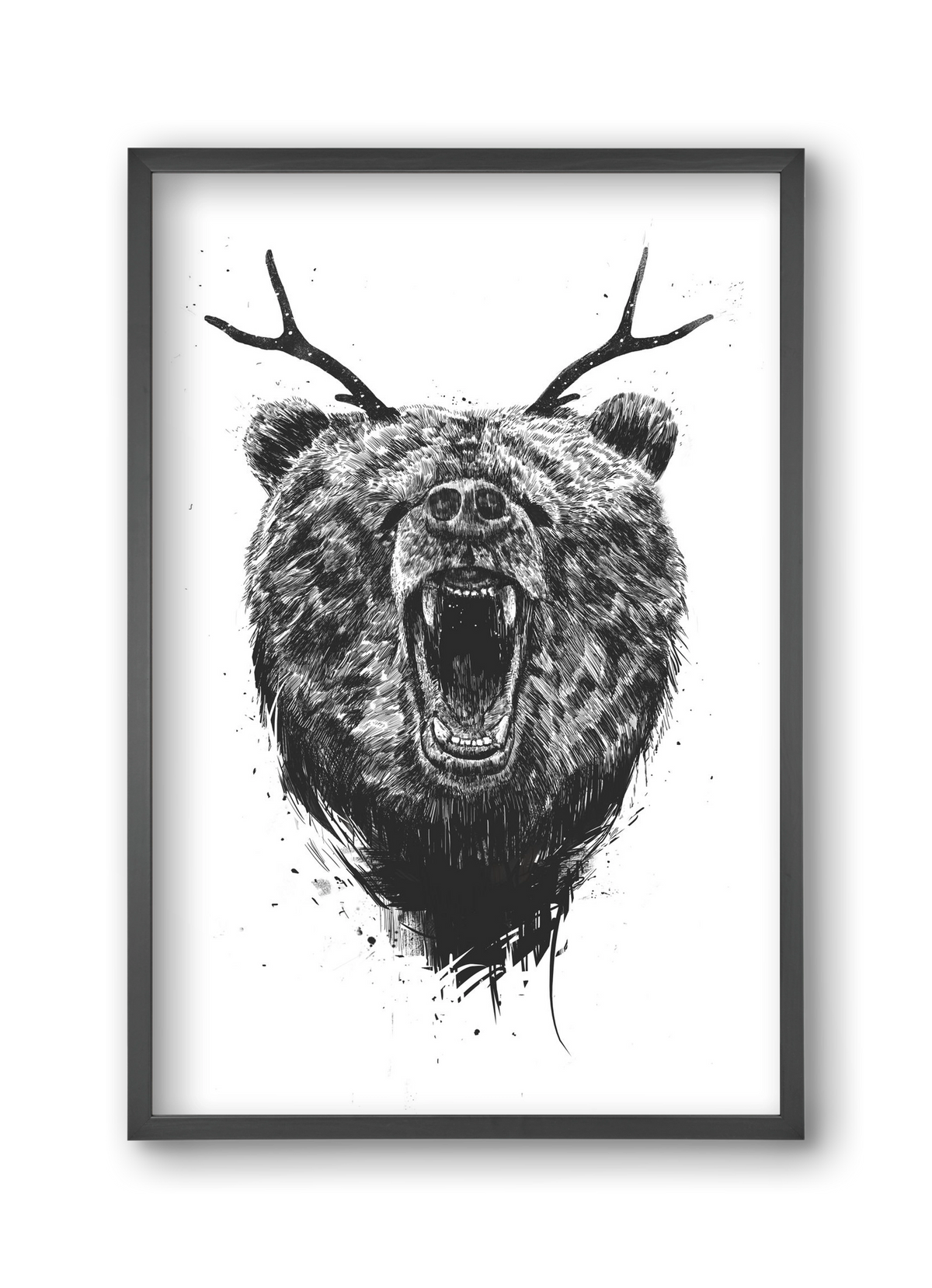 Angry bear with antlers, 30x45 cm (30x45 cm), Fekete keret