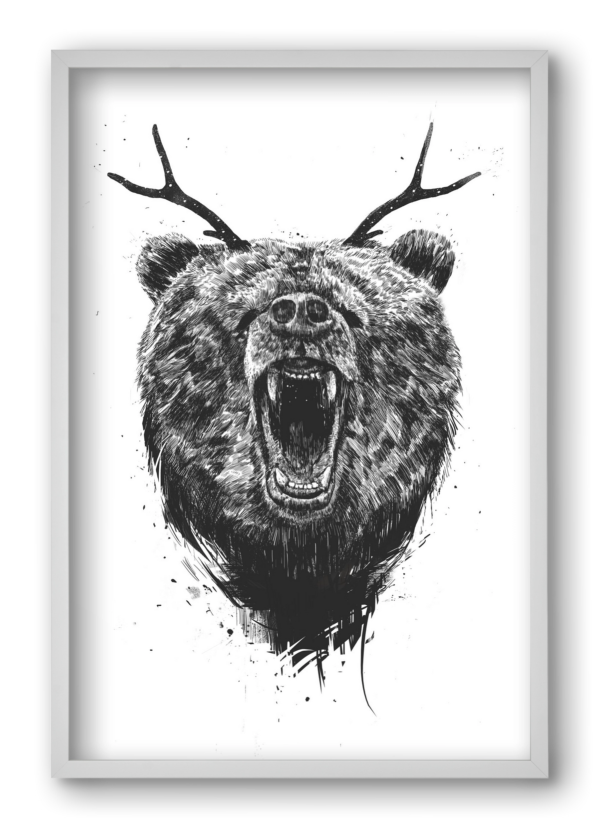 Angry bear with antlers, 40x60 cm (40x60 cm), Fehér keret