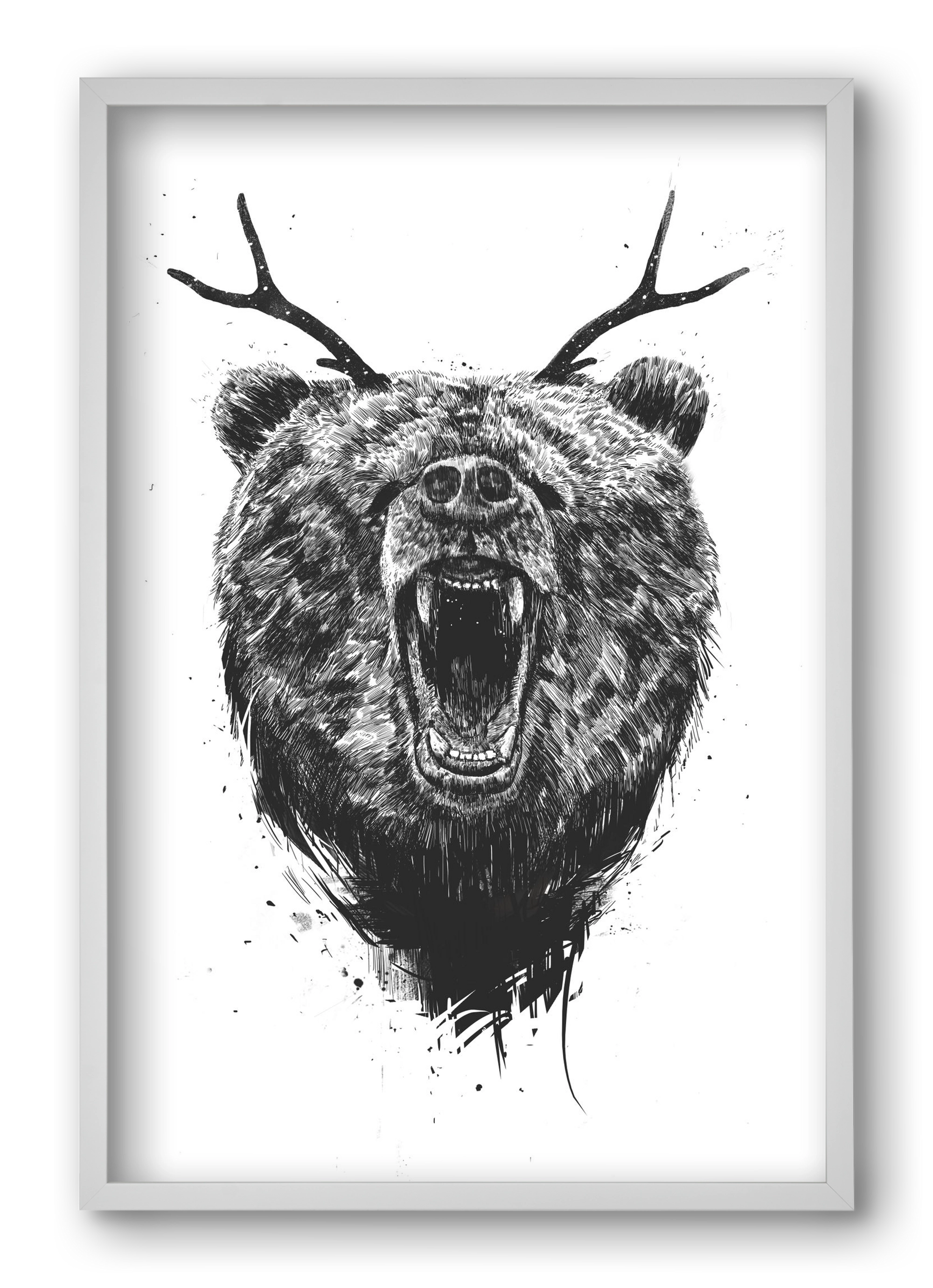 Angry bear with antlers, 40x60 cm (40x60 cm), Fehér keret