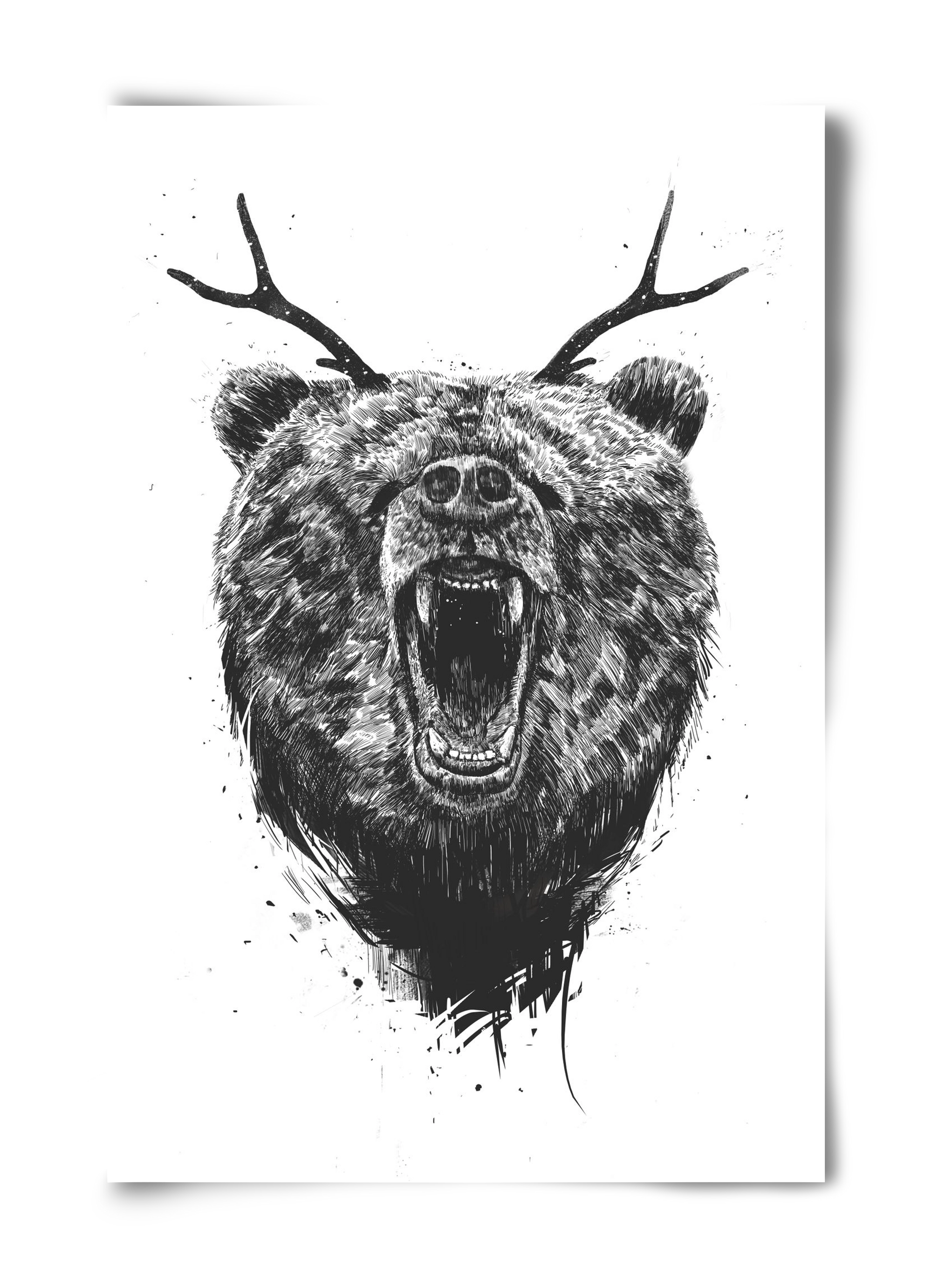 Angry bear with antlers, 40x60 cm, Keret nélkül