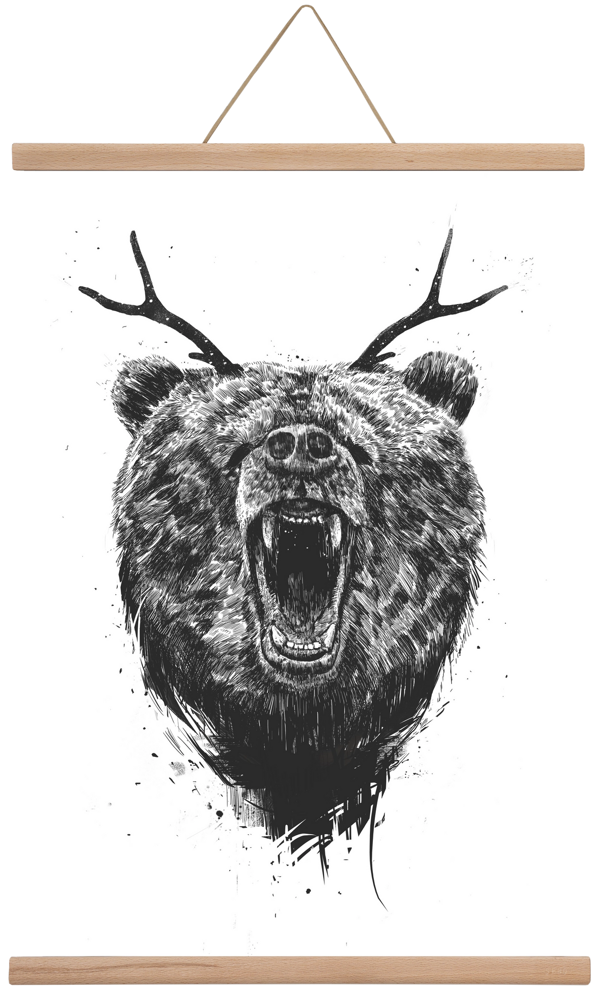 Angry bear with antlers, 40x60 cm (40x60 cm), Tölgy akasztó