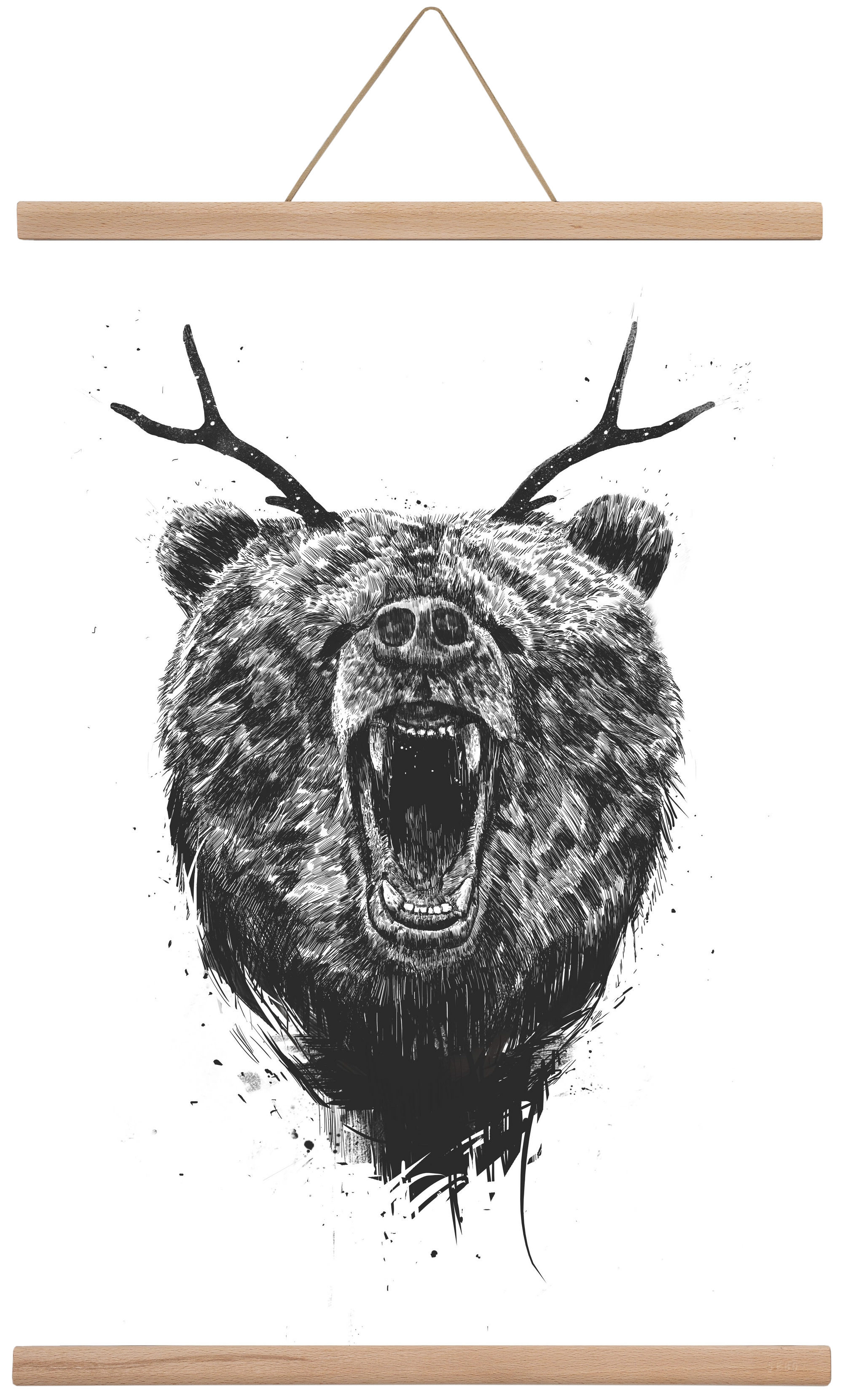 Angry bear with antlers, 40x60 cm (40x60 cm), Tölgy akasztó