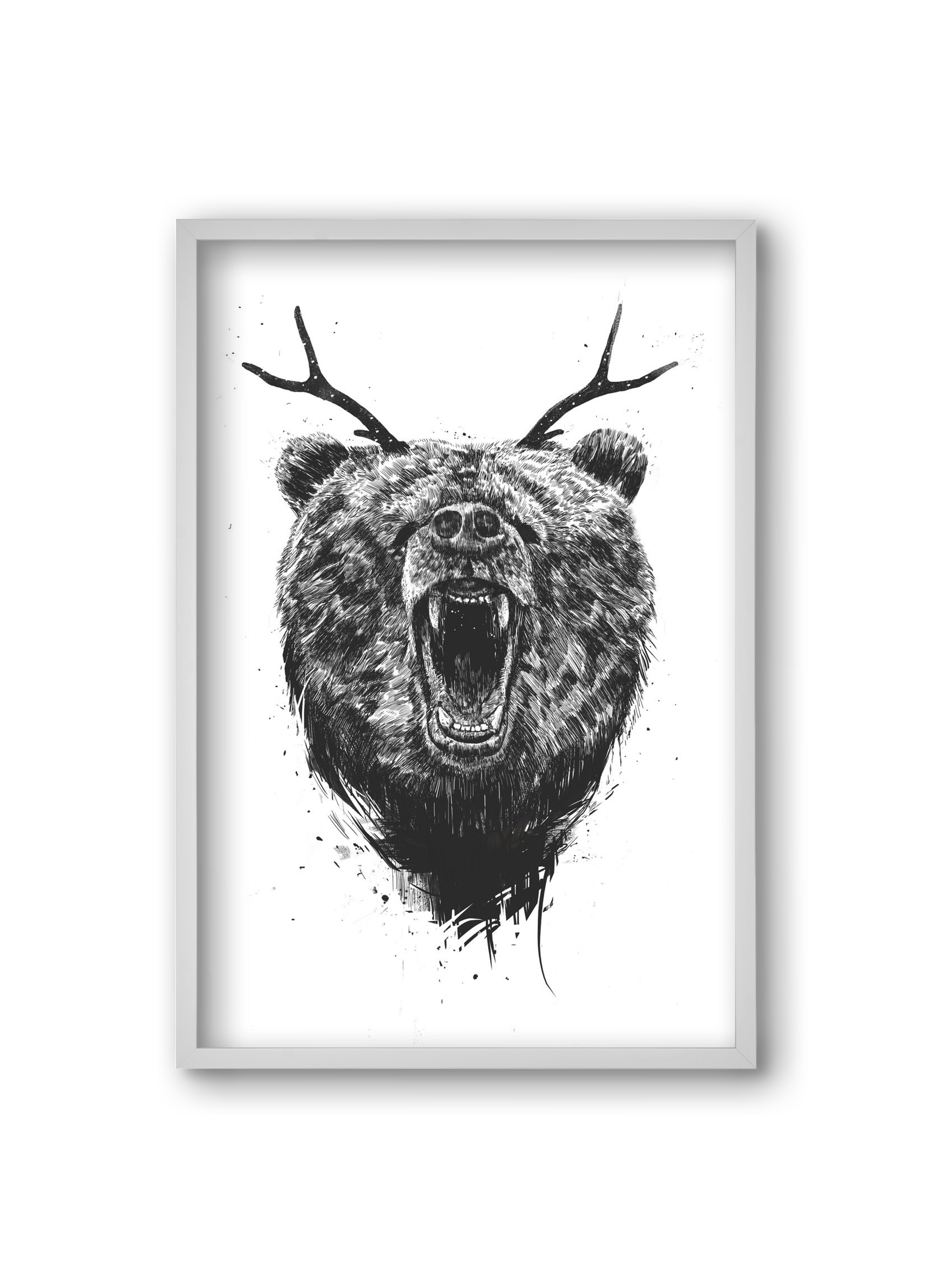 Angry bear with antlers, 20x30 cm (20x30 cm), Fehér keret