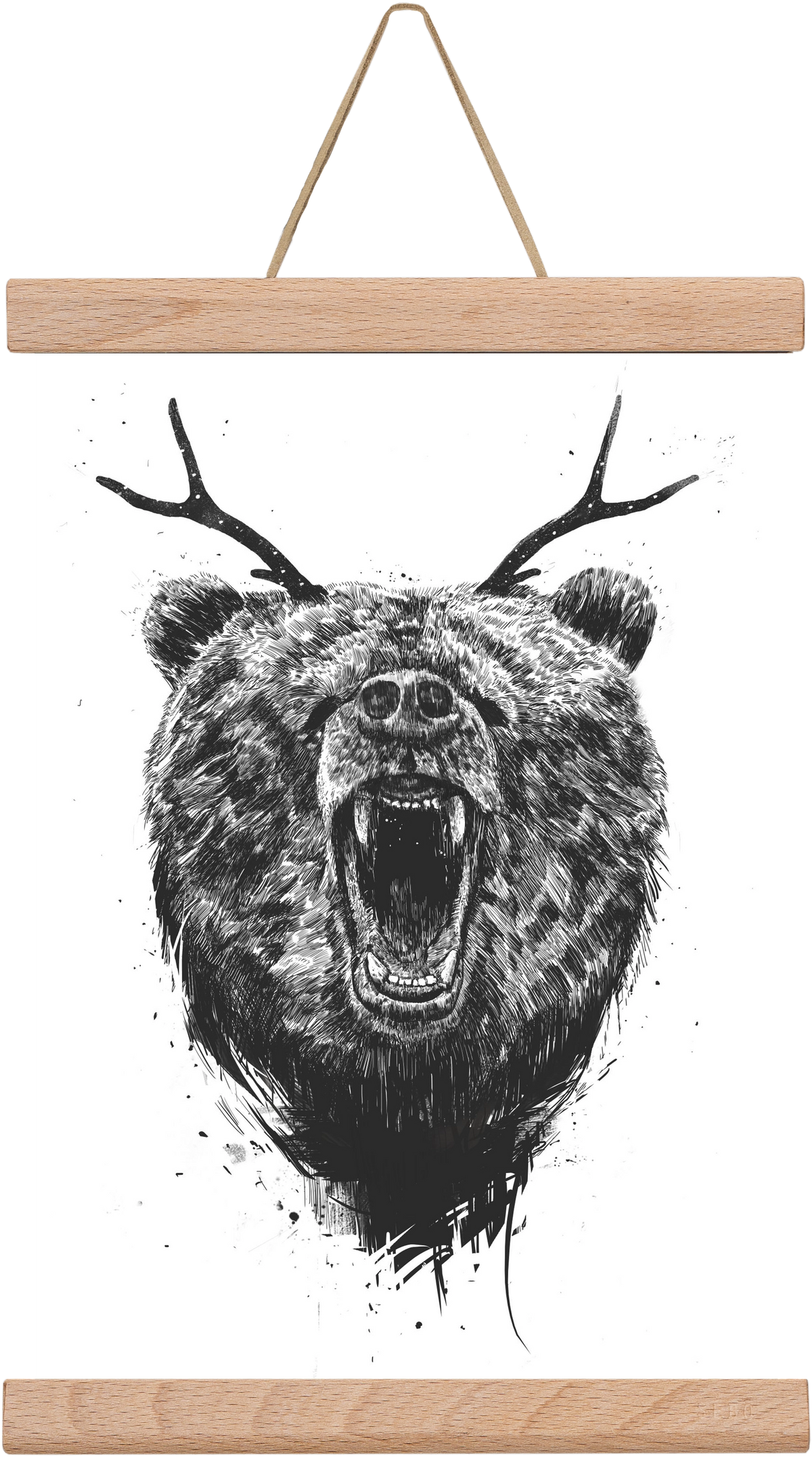 Angry bear with antlers, 20x30 cm (20x30 cm), Tölgy akasztó