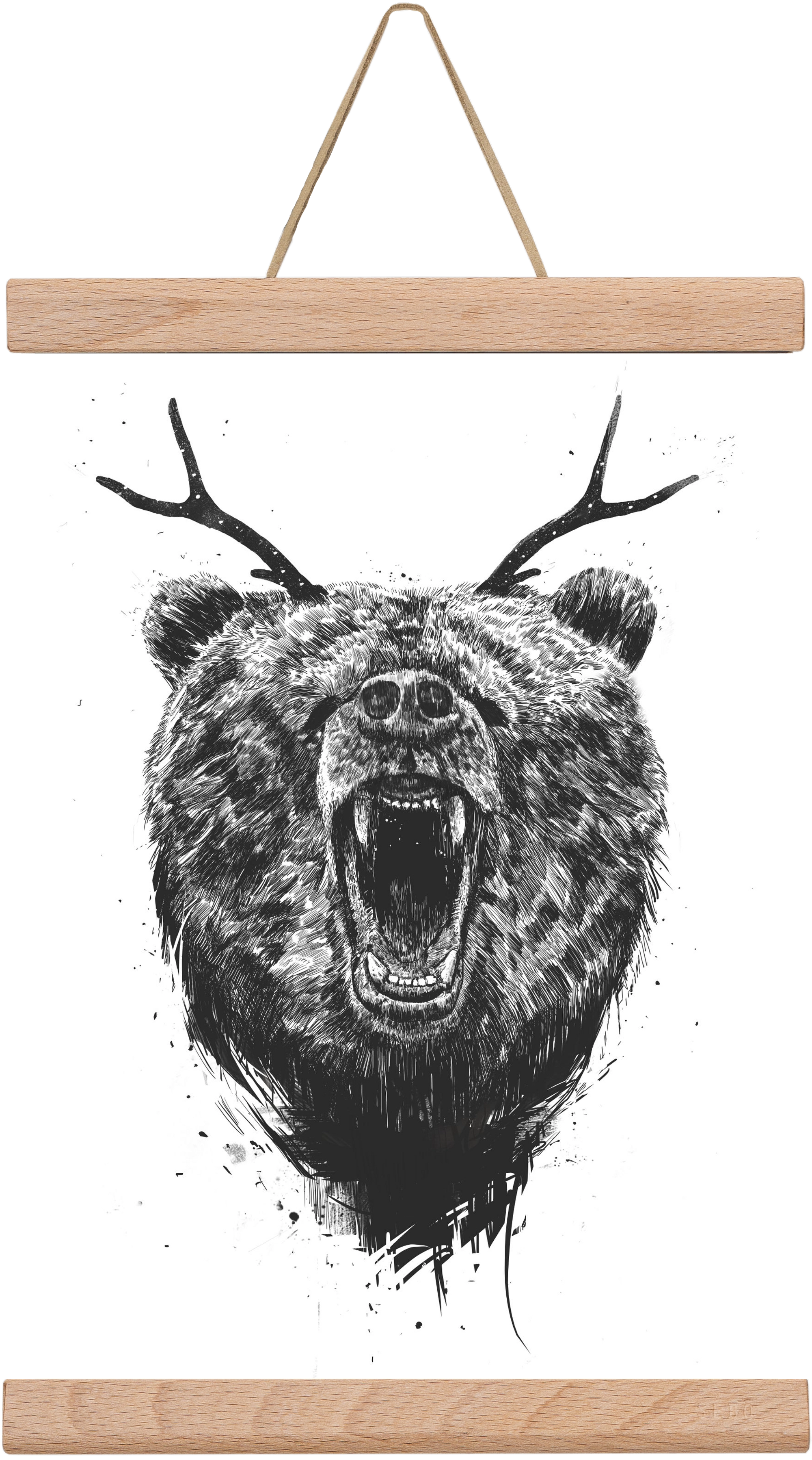 Angry bear with antlers, 20x30 cm (20x30 cm), Tölgy akasztó