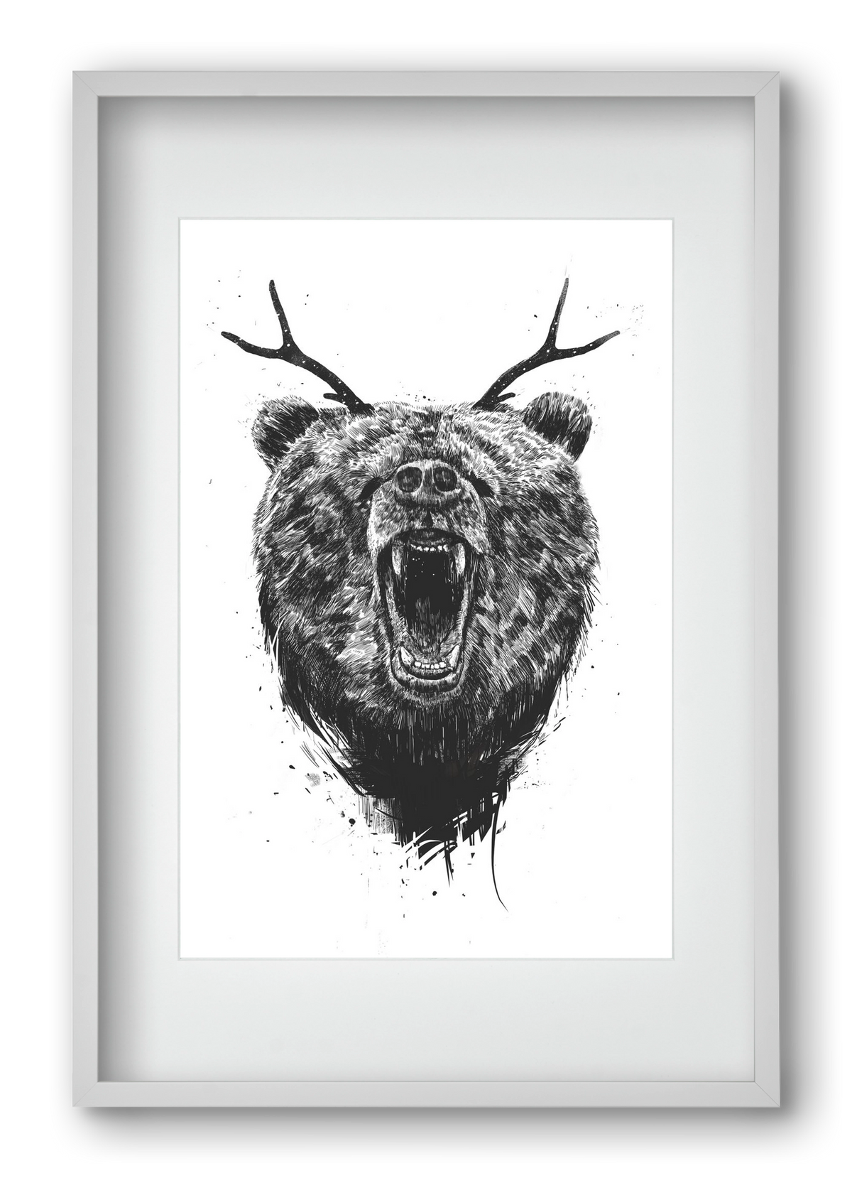 Angry bear with antlers, 40x60 cm (30x45 cm), Fehér keret, paszpartuval