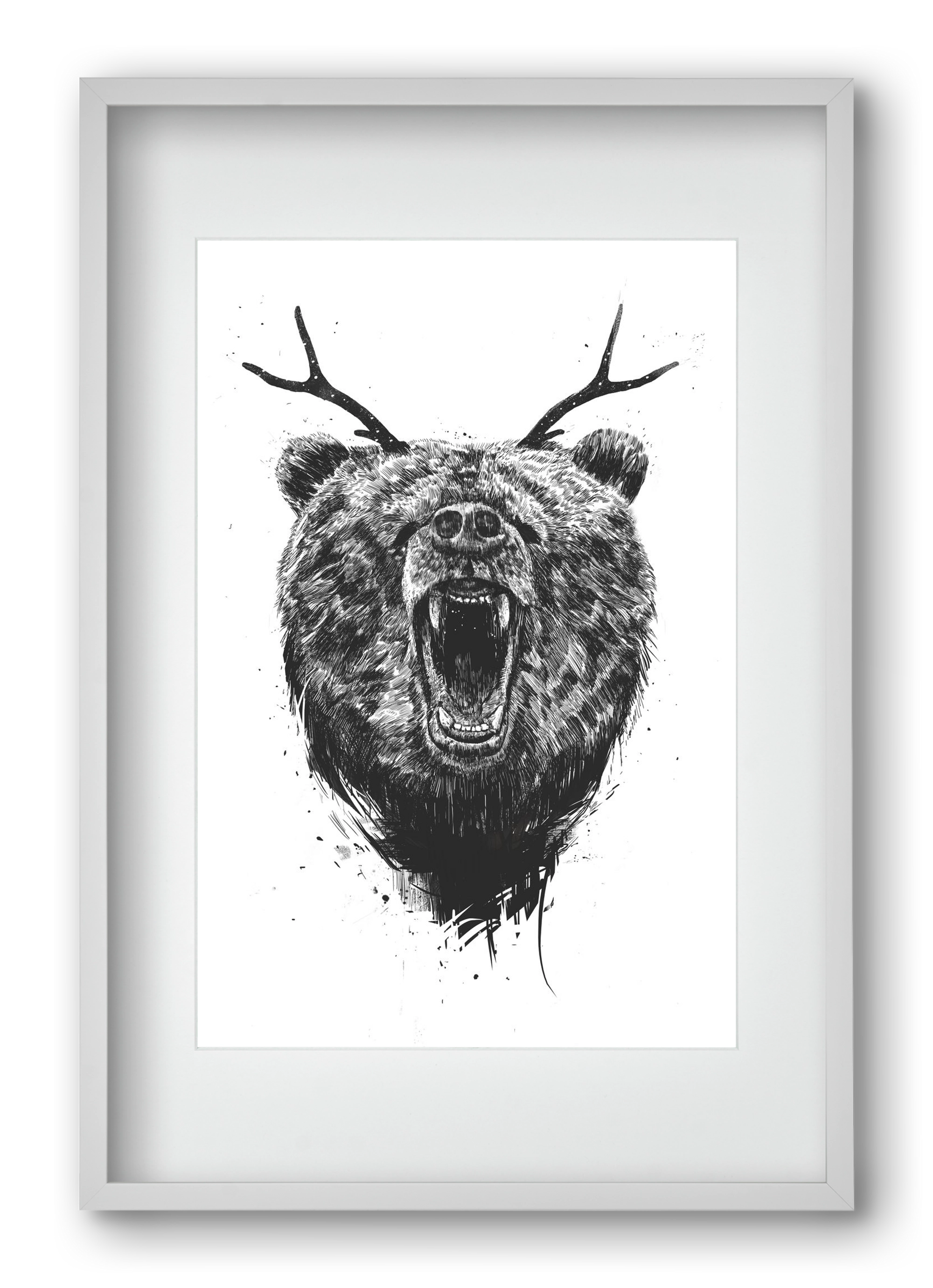 Angry bear with antlers, 40x60 cm (30x45 cm), Fehér keret, paszpartuval