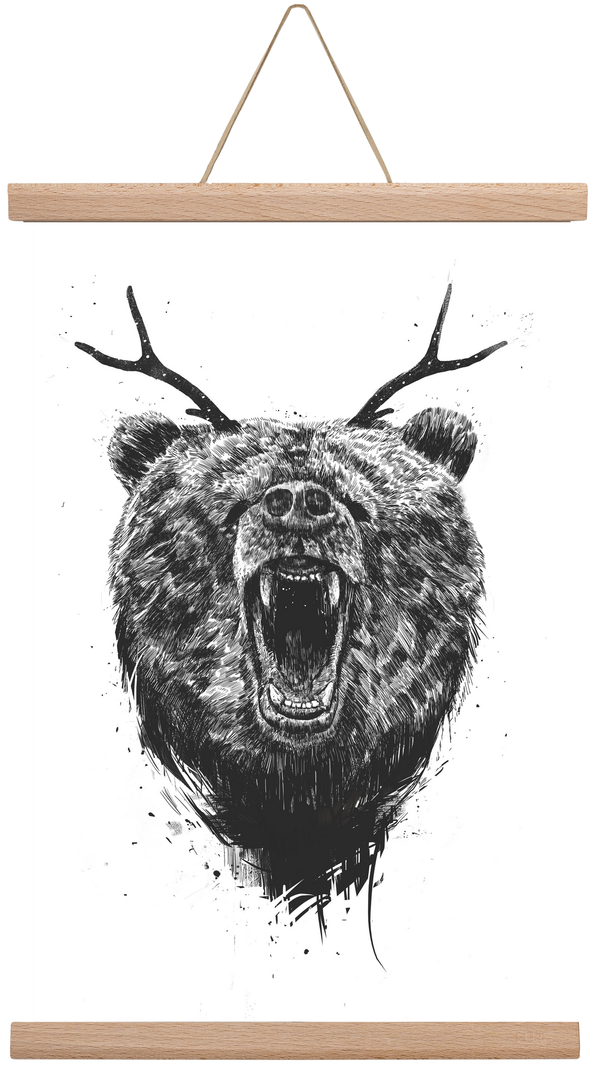 Angry bear with antlers, 30x45 cm (30x45 cm), Tölgy akasztó