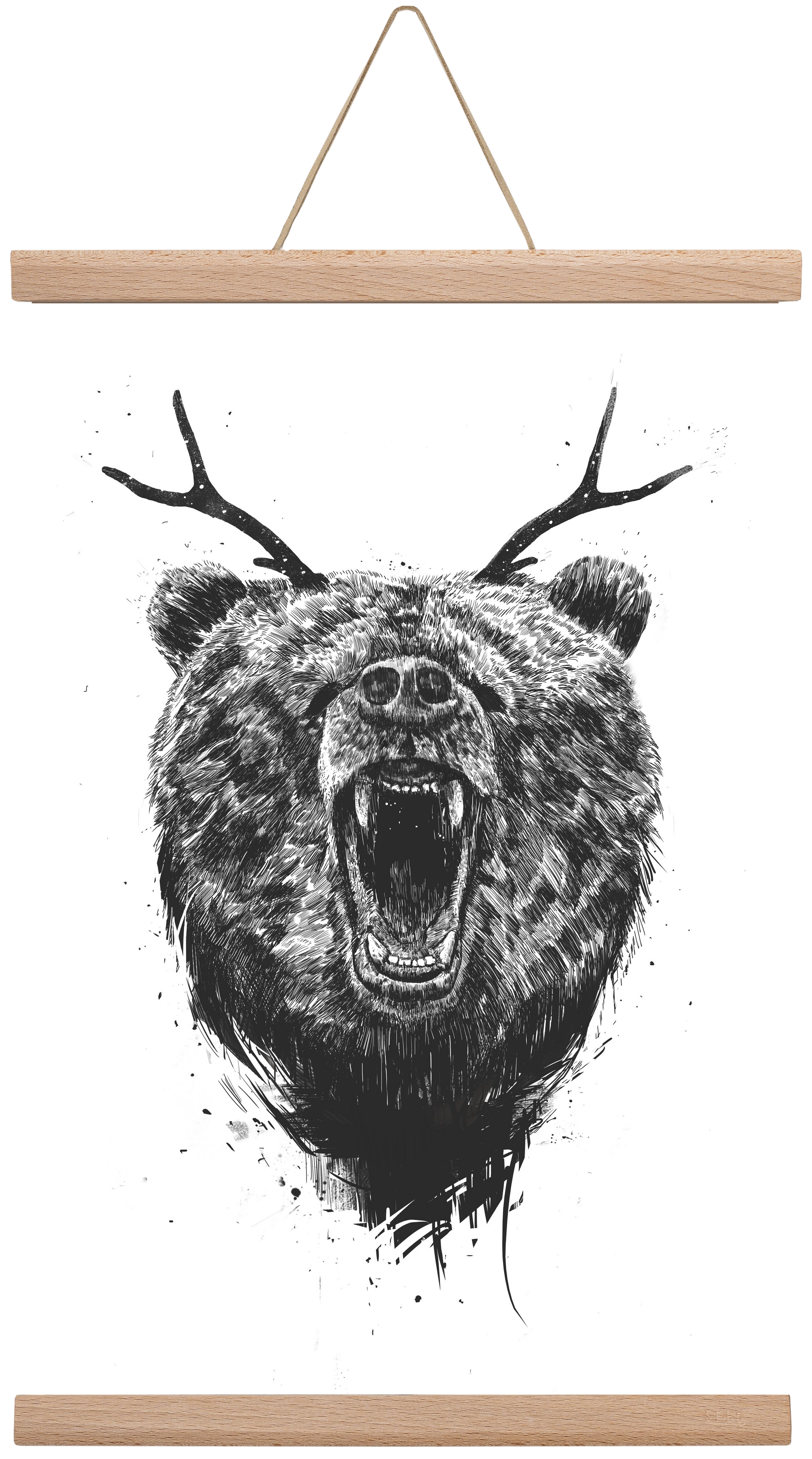 Angry bear with antlers, 30x45 cm (30x45 cm), Tölgy akasztó