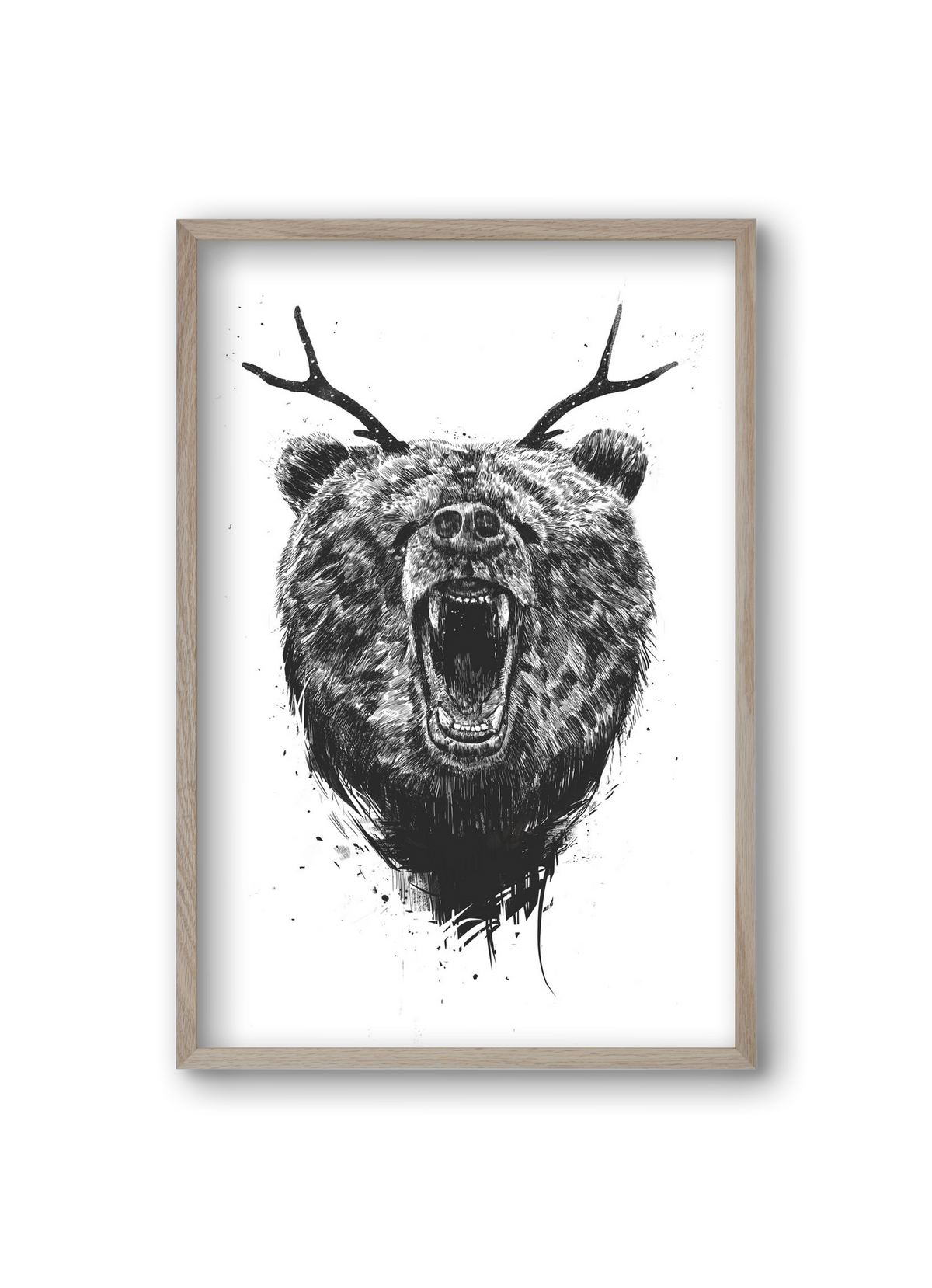 Angry bear with antlers, 20x30 cm (20x30 cm), Tölgy keret