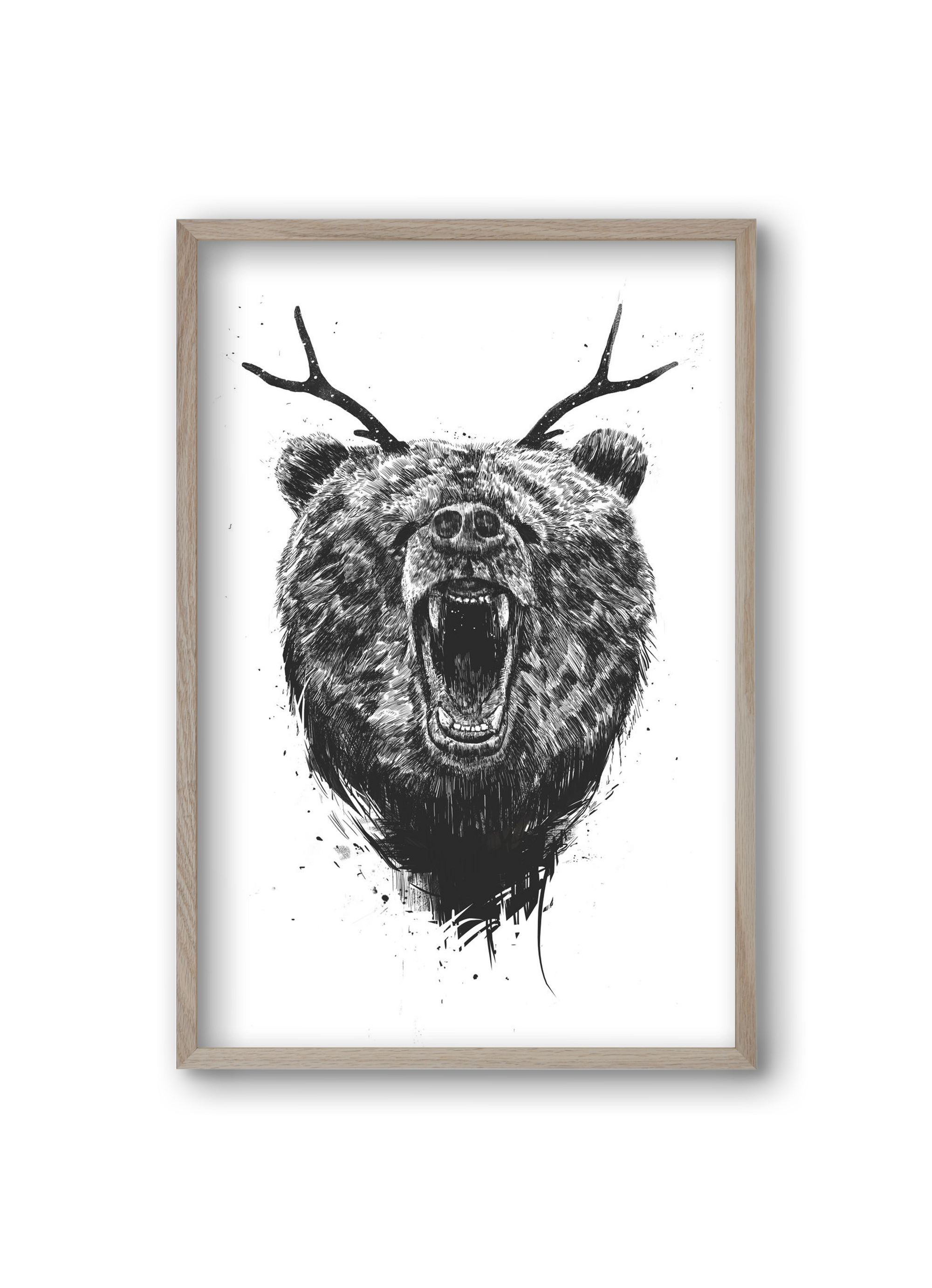 Angry bear with antlers, 20x30 cm (20x30 cm), Tölgy keret