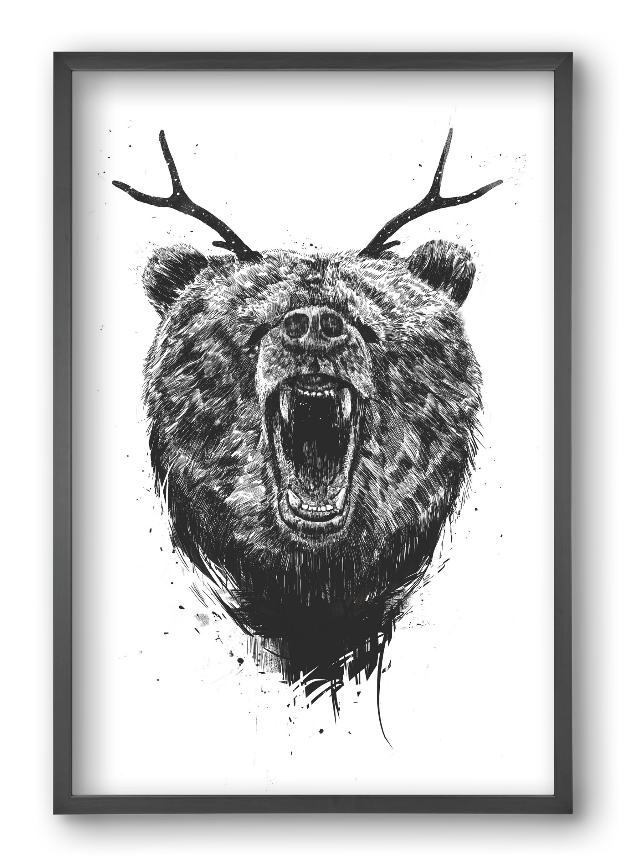 Angry bear with antlers, 40x60 cm (40x60 cm), Fekete keret